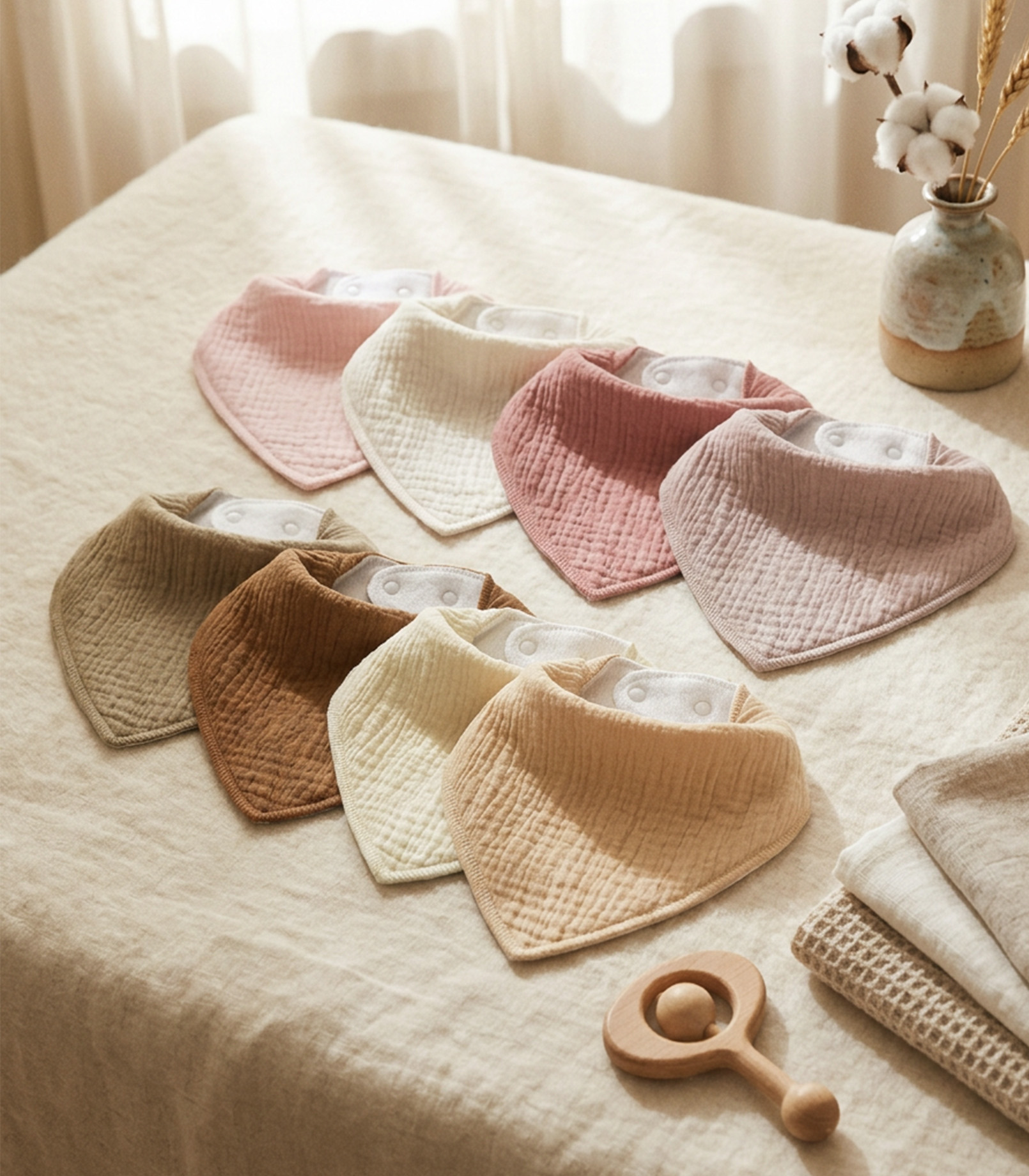 Silent Bud | Soft & Absorbent Muslin Bandana Bibs 8 Pack