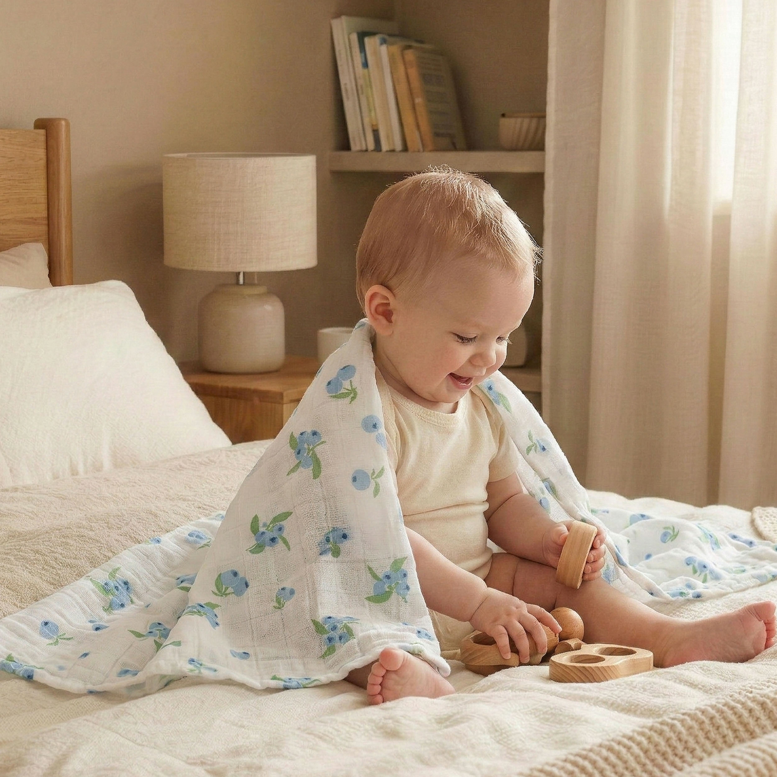 Muslin Swaddle Blankets 6-Pack | 27x27" | Azure Berry Dream