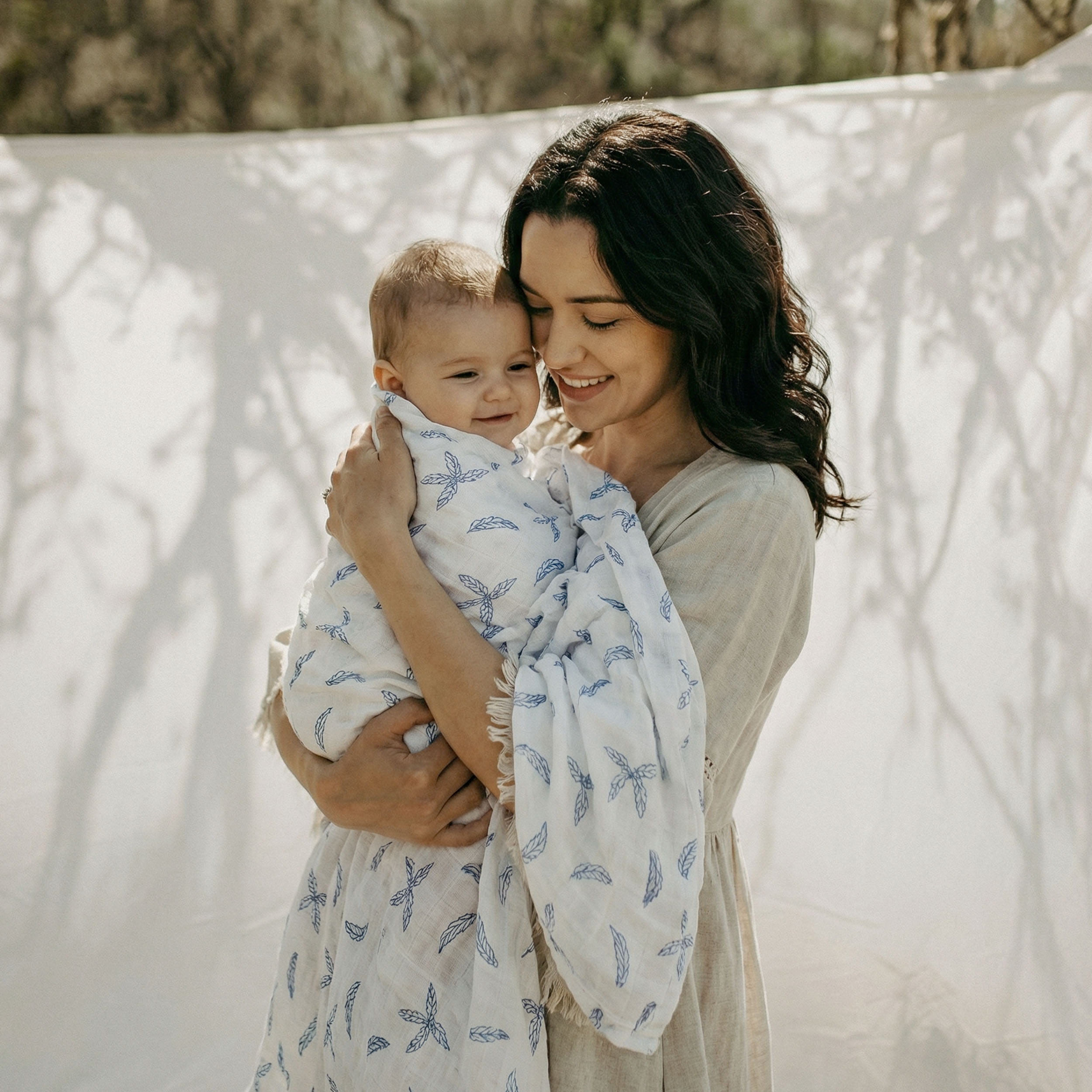 Muslin Swaddle Blankets 4-Pack | 35"x40" | Little Dino's Blue Forest