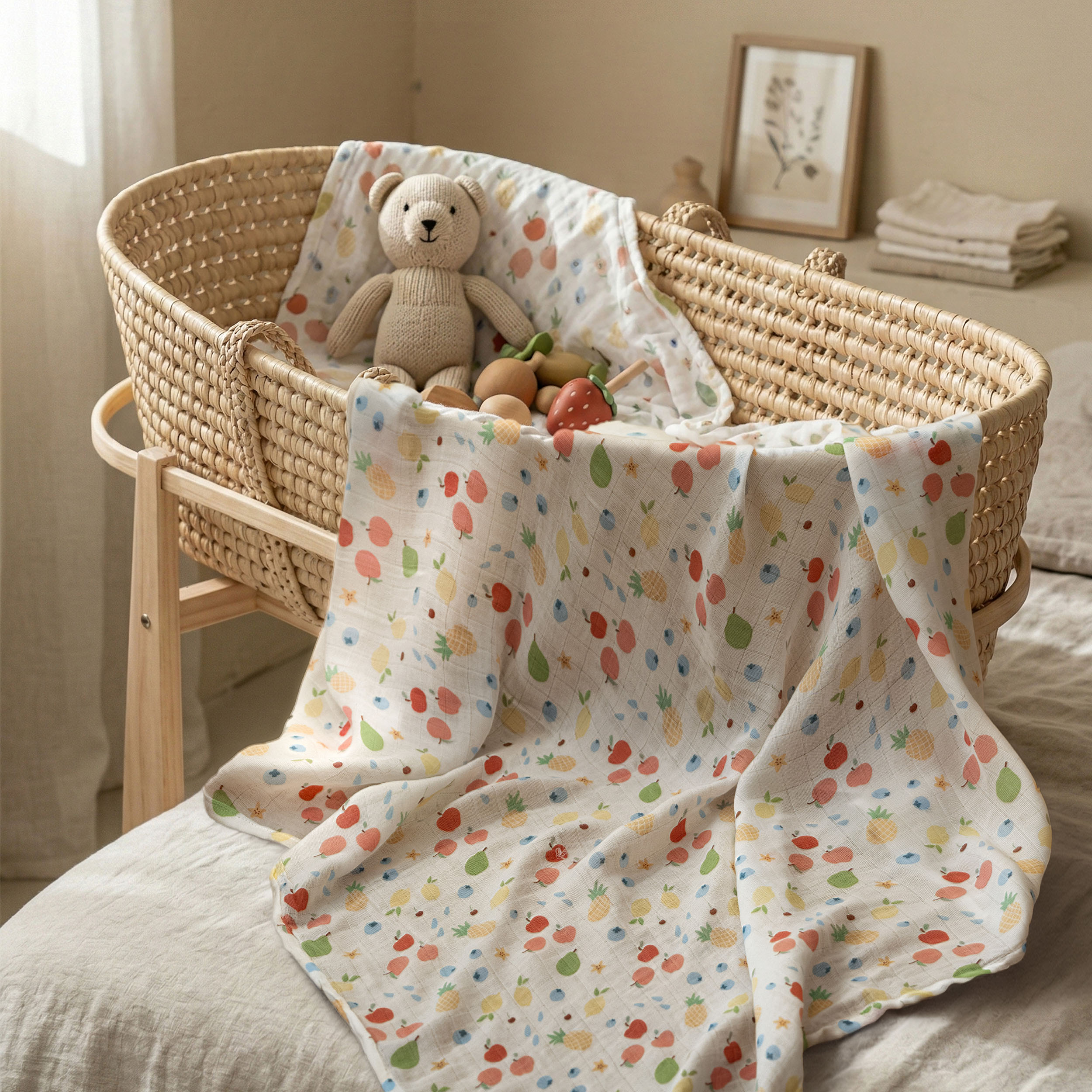 Muslin Swaddle Blankets 4-Pack | 35"x40" | Azure Berry Dream