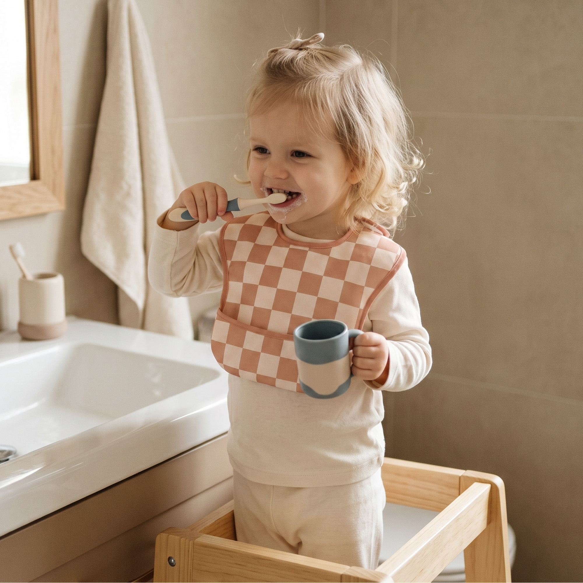 Pink Check & Petal | Gllquen baby Waterproof Bibs 3 Pack | 3-24 Months