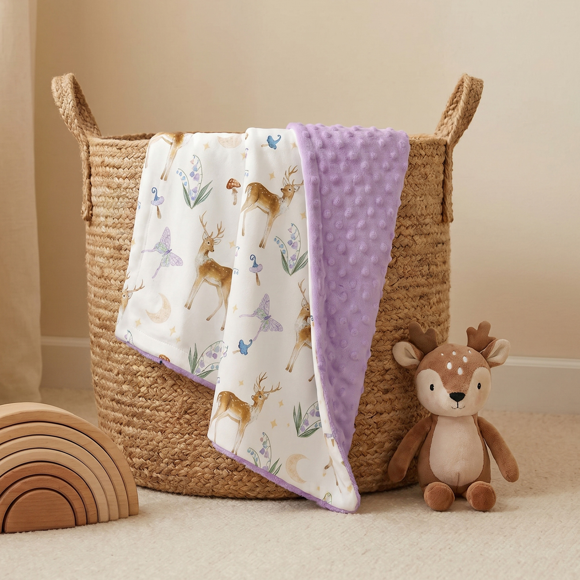 Lavender Deer and Moon | Fleece Plush Dot Blanket | 30''*40''
