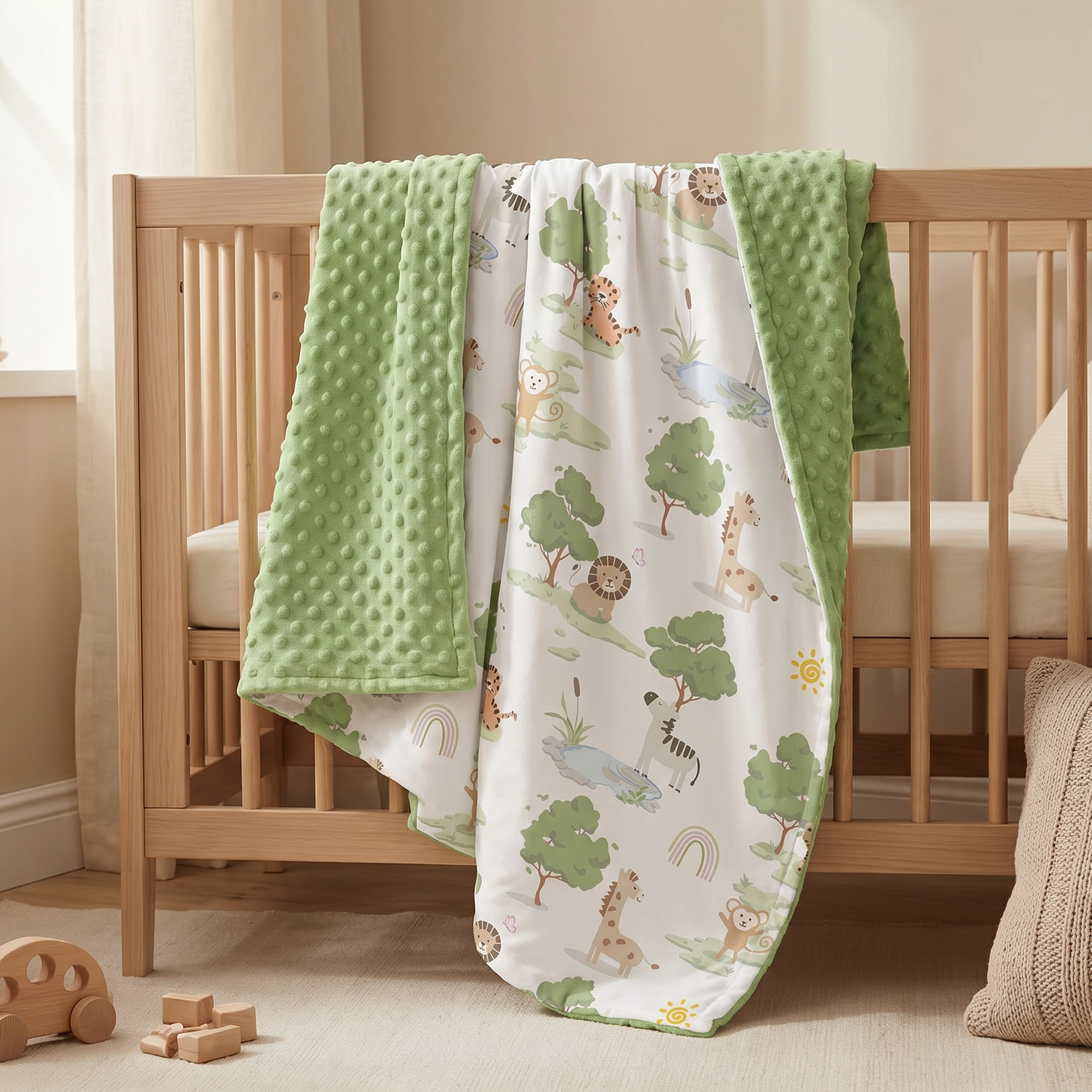 Green Safari Pals | Fleece Plush Dot Blanket | 30''*40''