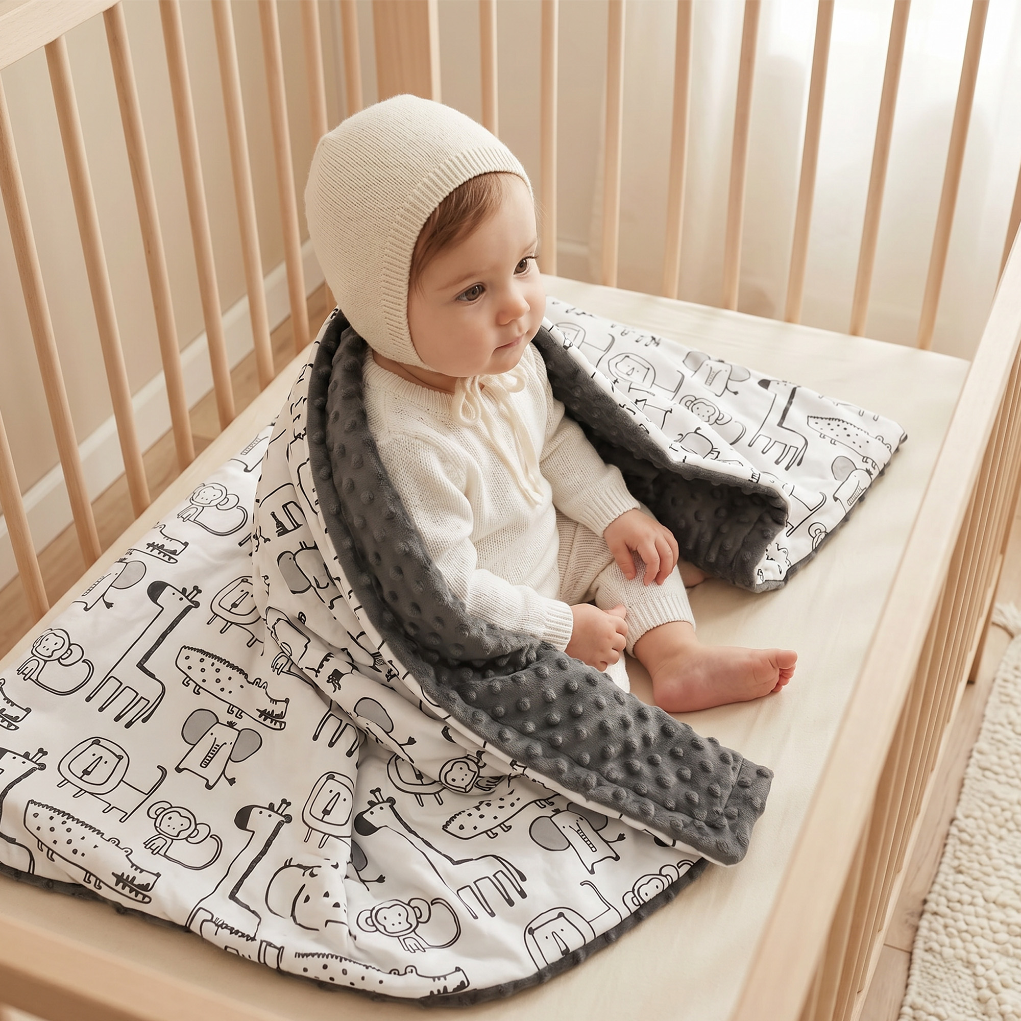 Gray Jungle Animals | Fleece Plush Dot Blanket | 30''*40''