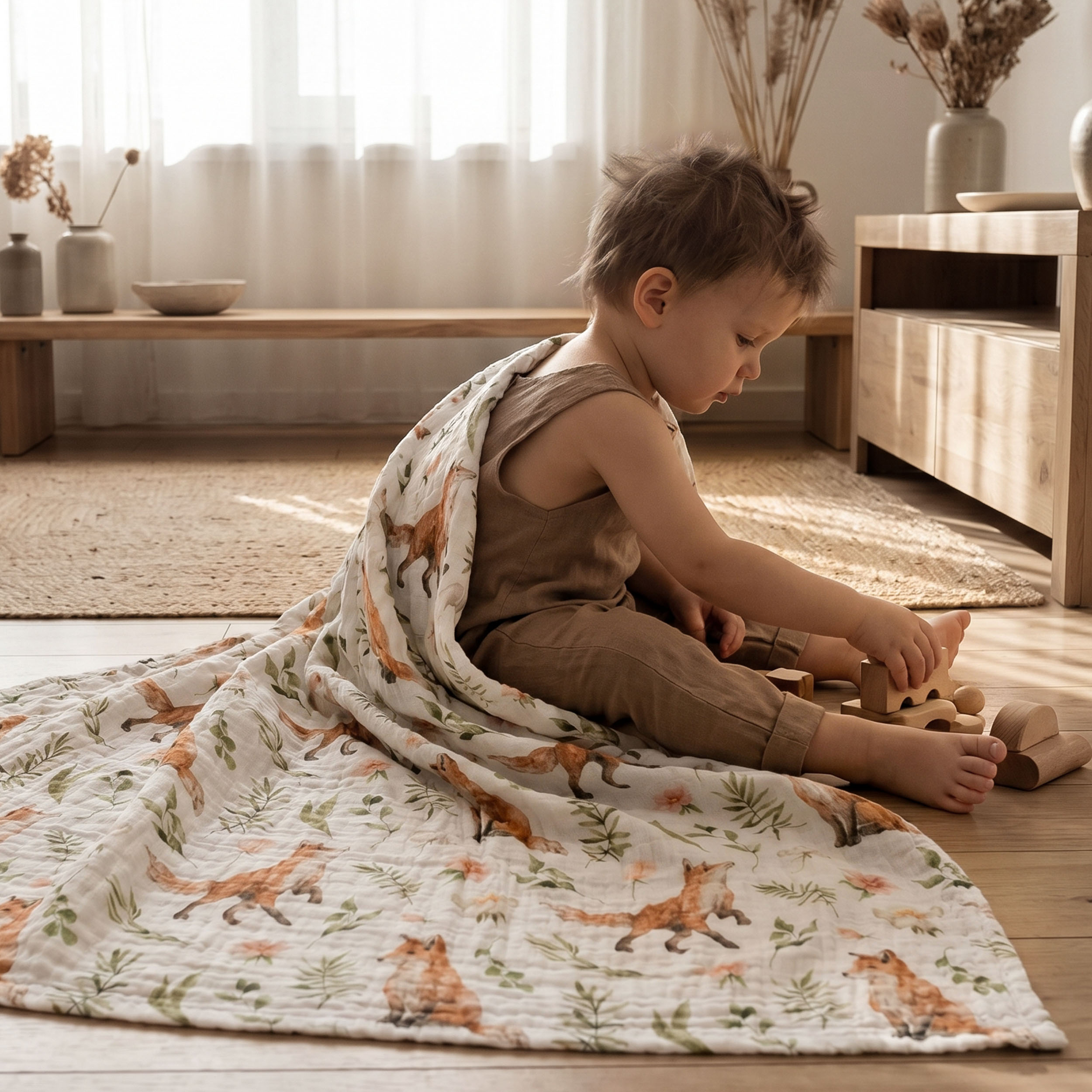 Muslin Swaddle Blankets 4-Pack | 38"x40" | Forest Fox Meadow