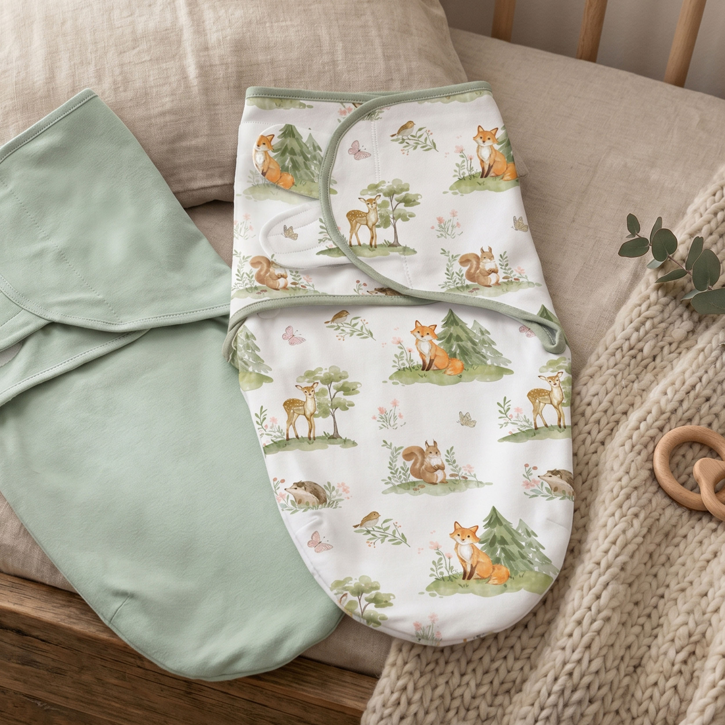  Green Forest Fox  | Baby Swaddle 2-Pack | 0-3 Months