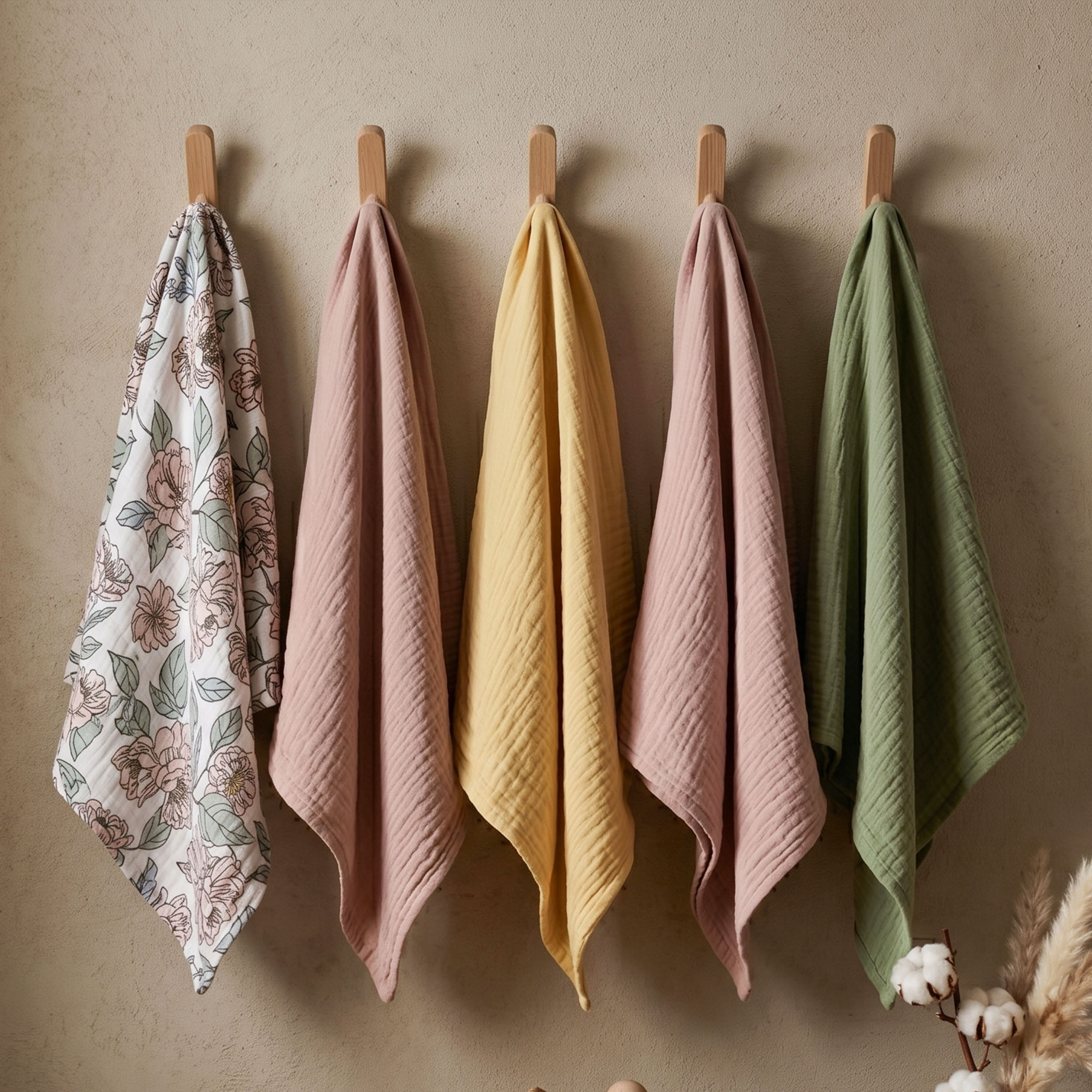 Muslin Swaddle Blankets 5-Pack, 23.5"x23.5" - Soft Floral Pastels