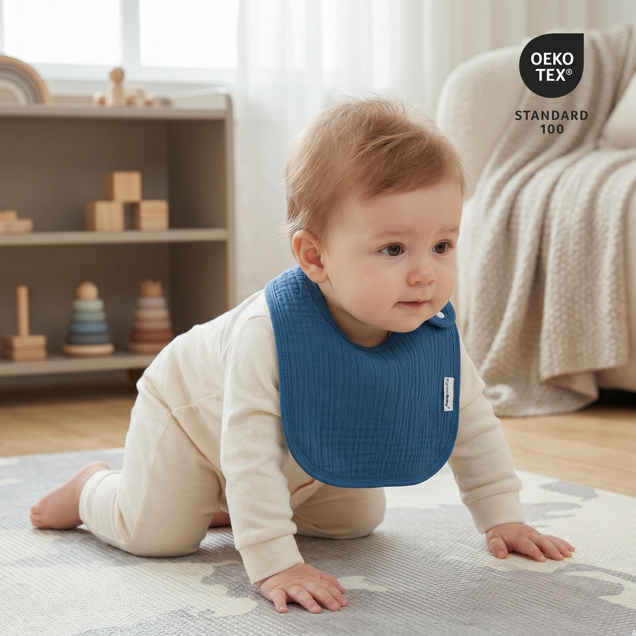 Neutral Sage and Blue | baby muslin bibs 5 pack | 0-36 months