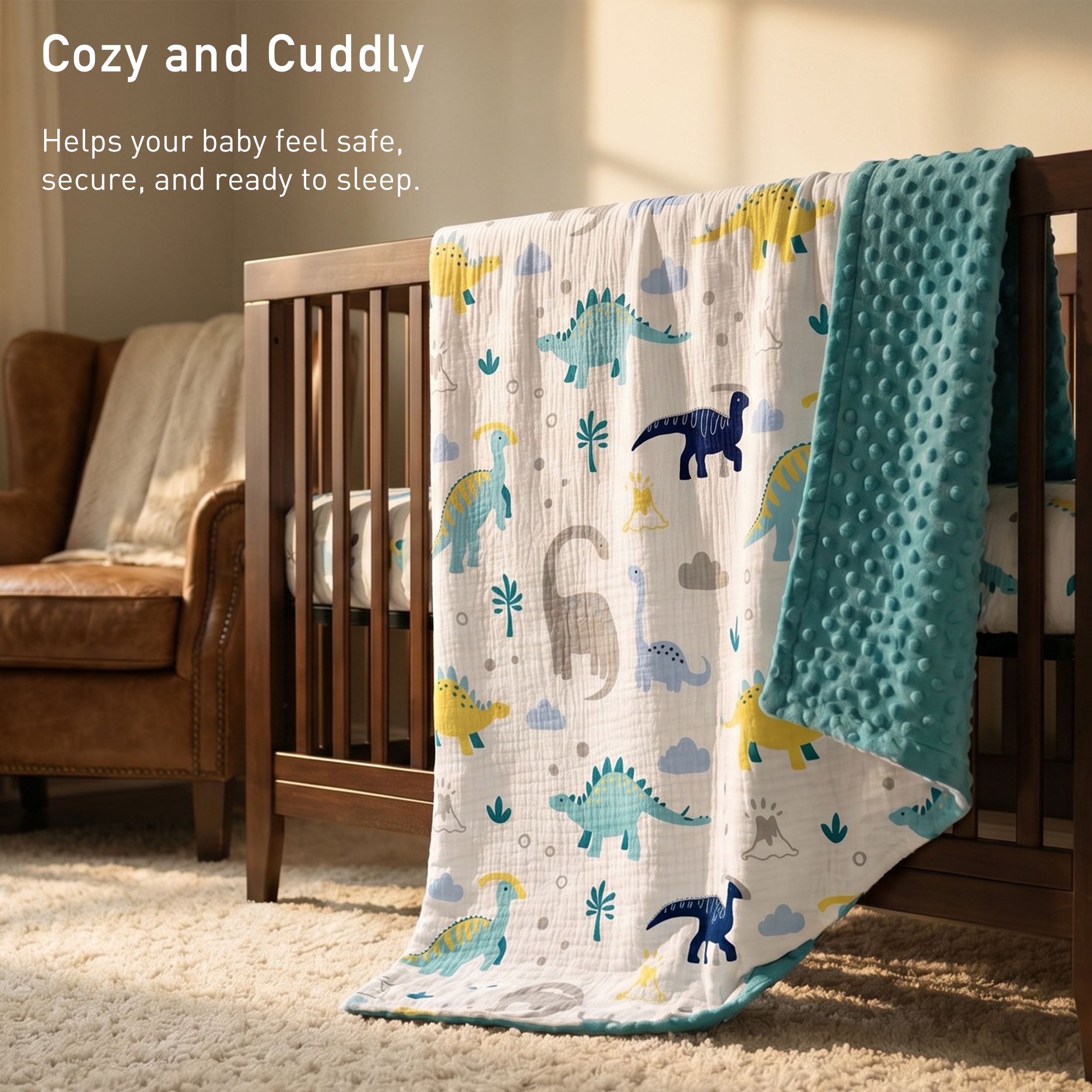 Tropical Dino  Print | Muslin and Fleece Plush Dot Blanket | 30''*40''