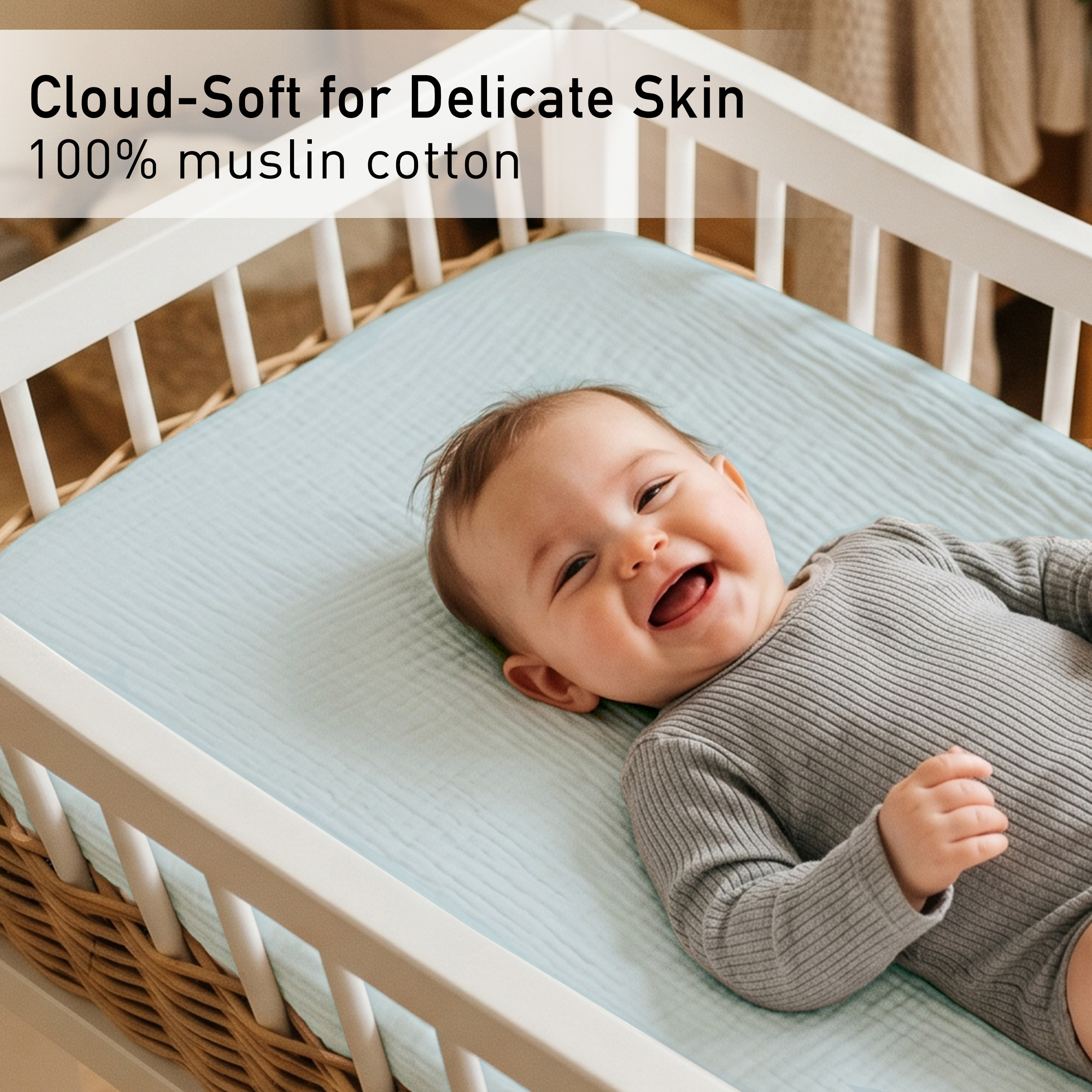 Blue Sea Serenity | Muslin Bassinet Sheet 2-Pack | 33''*20''