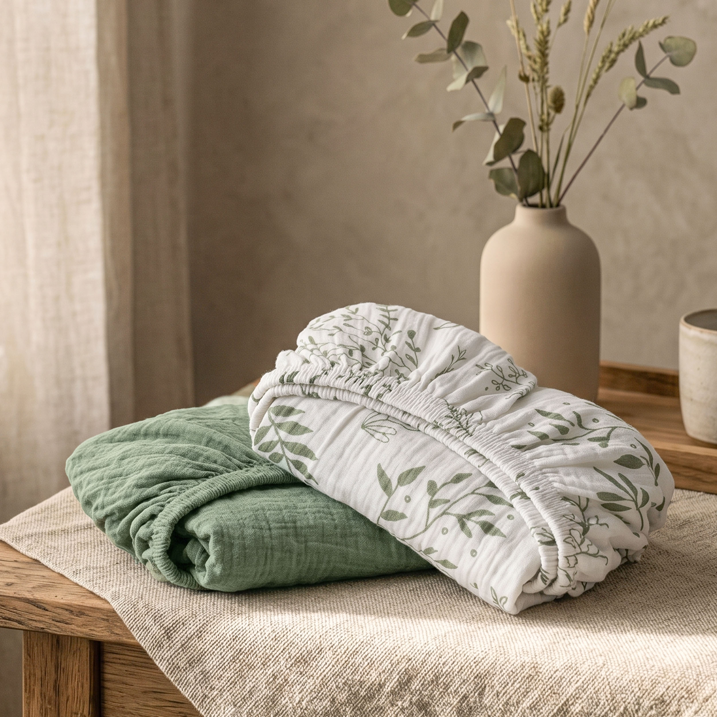 Sage Botanical Garden | Muslin Bassinet Sheet 2-Pack | 33''*20''