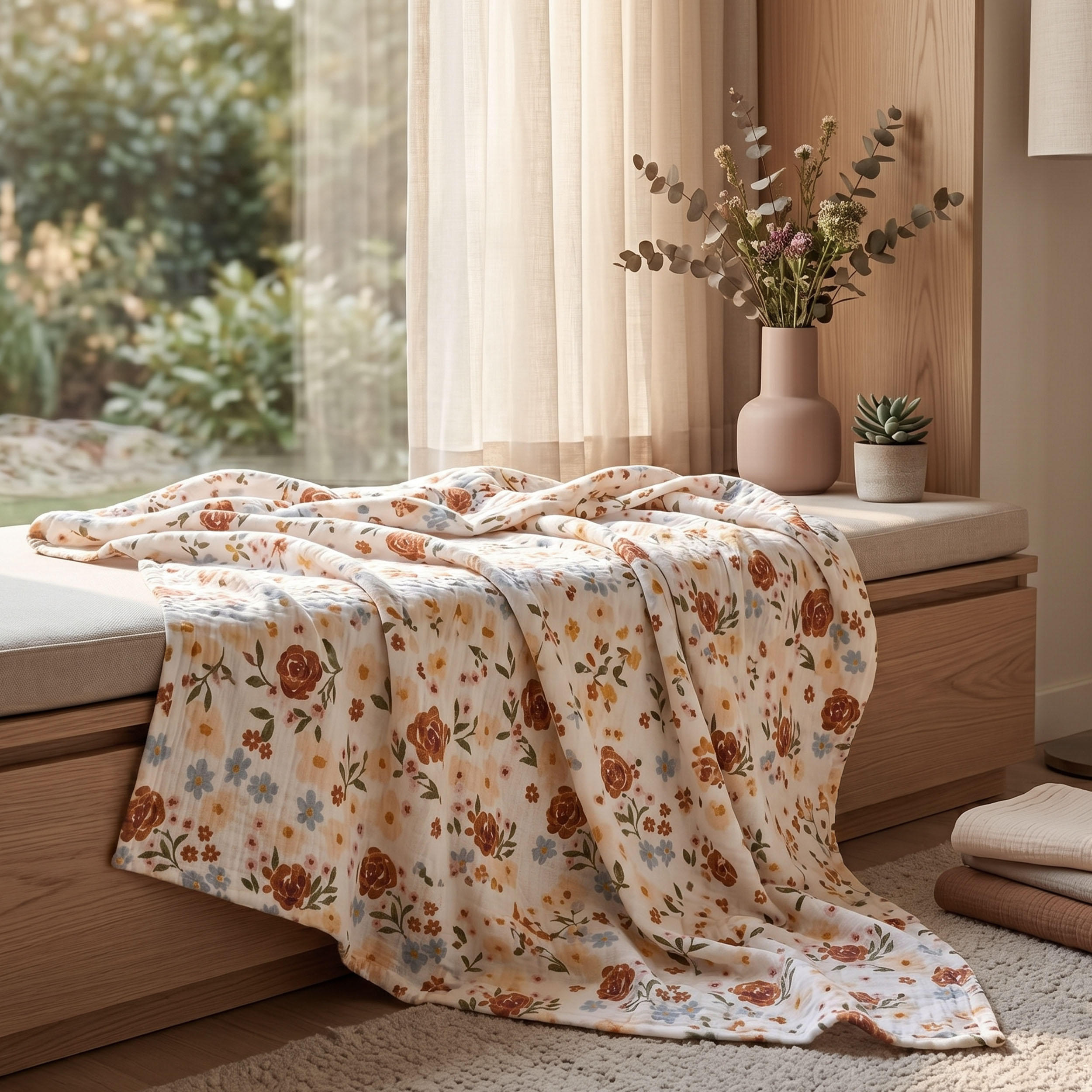 Muslin Swaddle Blankets 3-Pack | 38"x40" | Rustic Meadow Floral