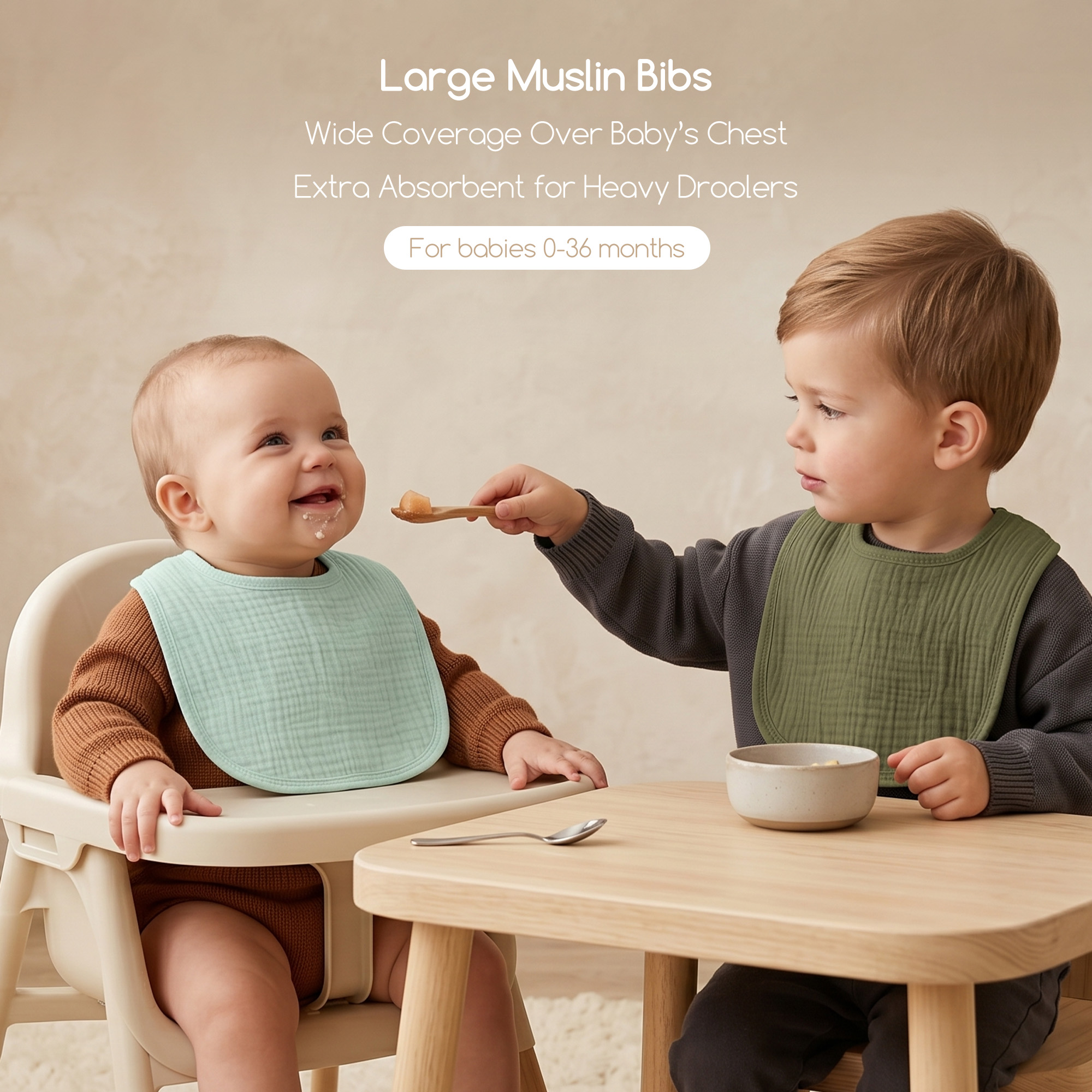 Sage Green Solids | Baby Muslin Bibs 6 Pack | 0-36 Months