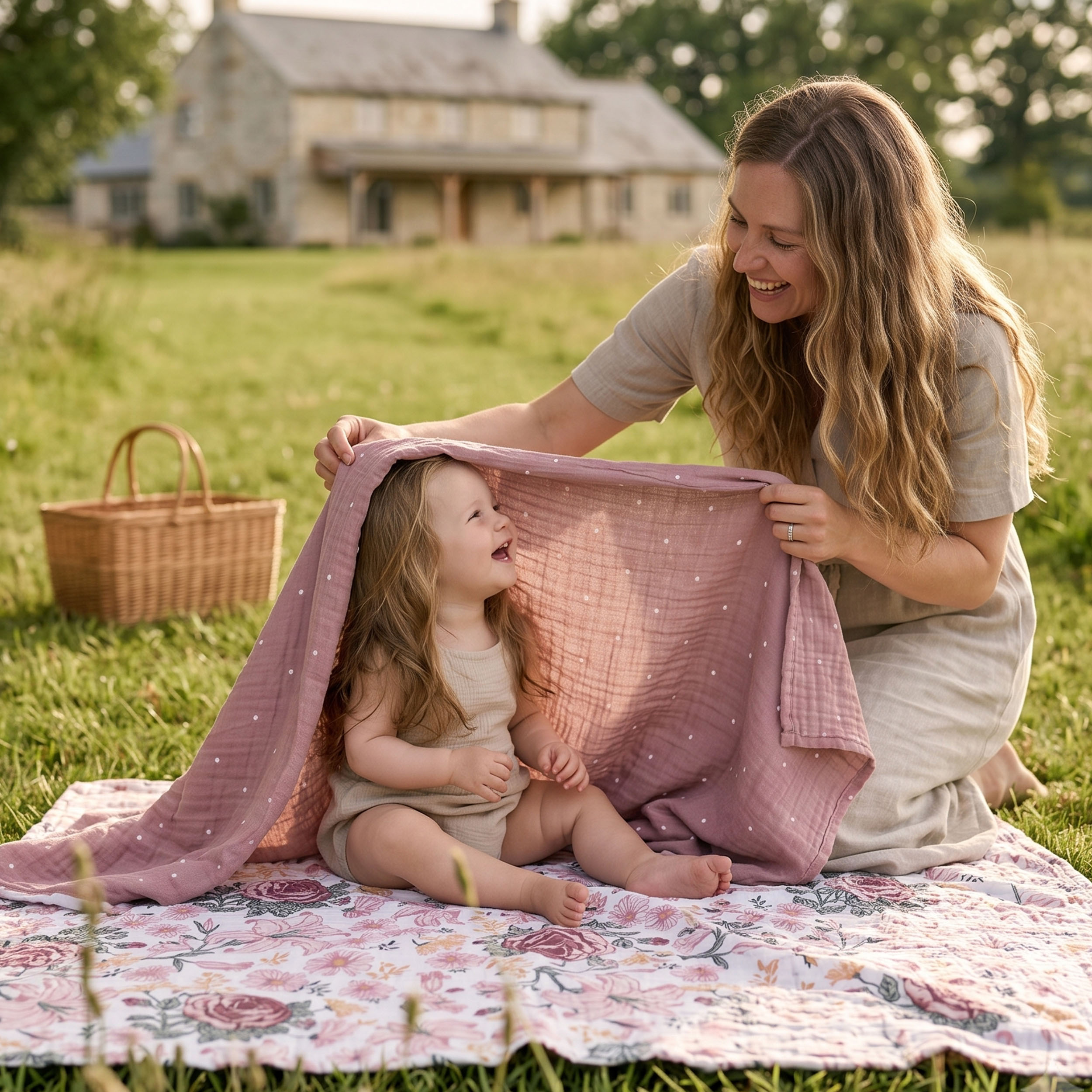 Muslin Swaddle Blankets 3-Pack | 38"x40" | Vintage Rose Serenade