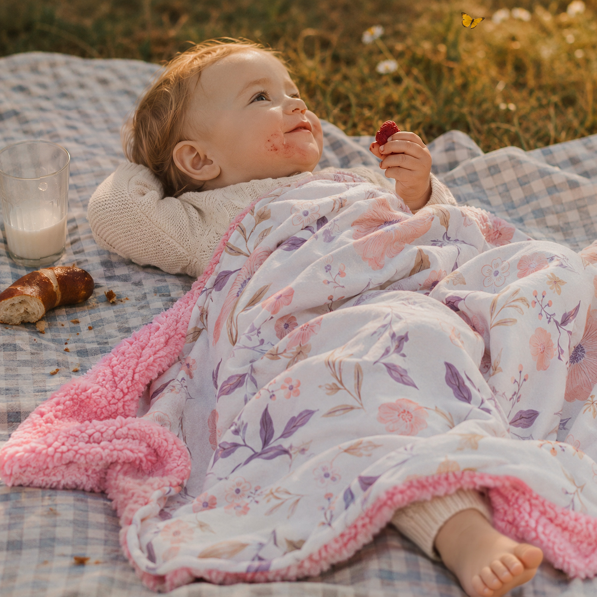 Pink Retro Floral | plush baby blanket | 30''*36''