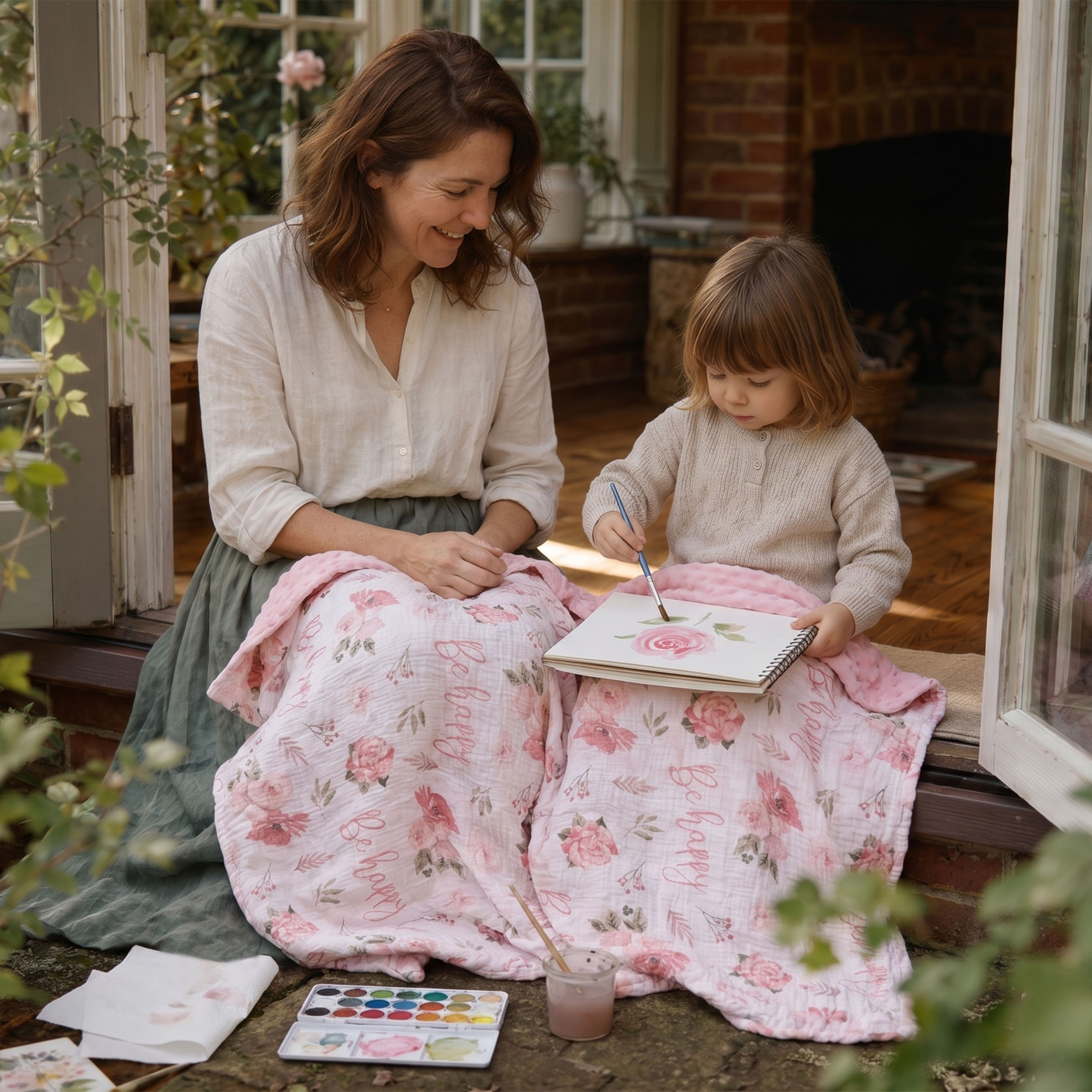 Blush Happy Blooms | Muslin and Fleece Plush Dot Blanket | 30''*40''