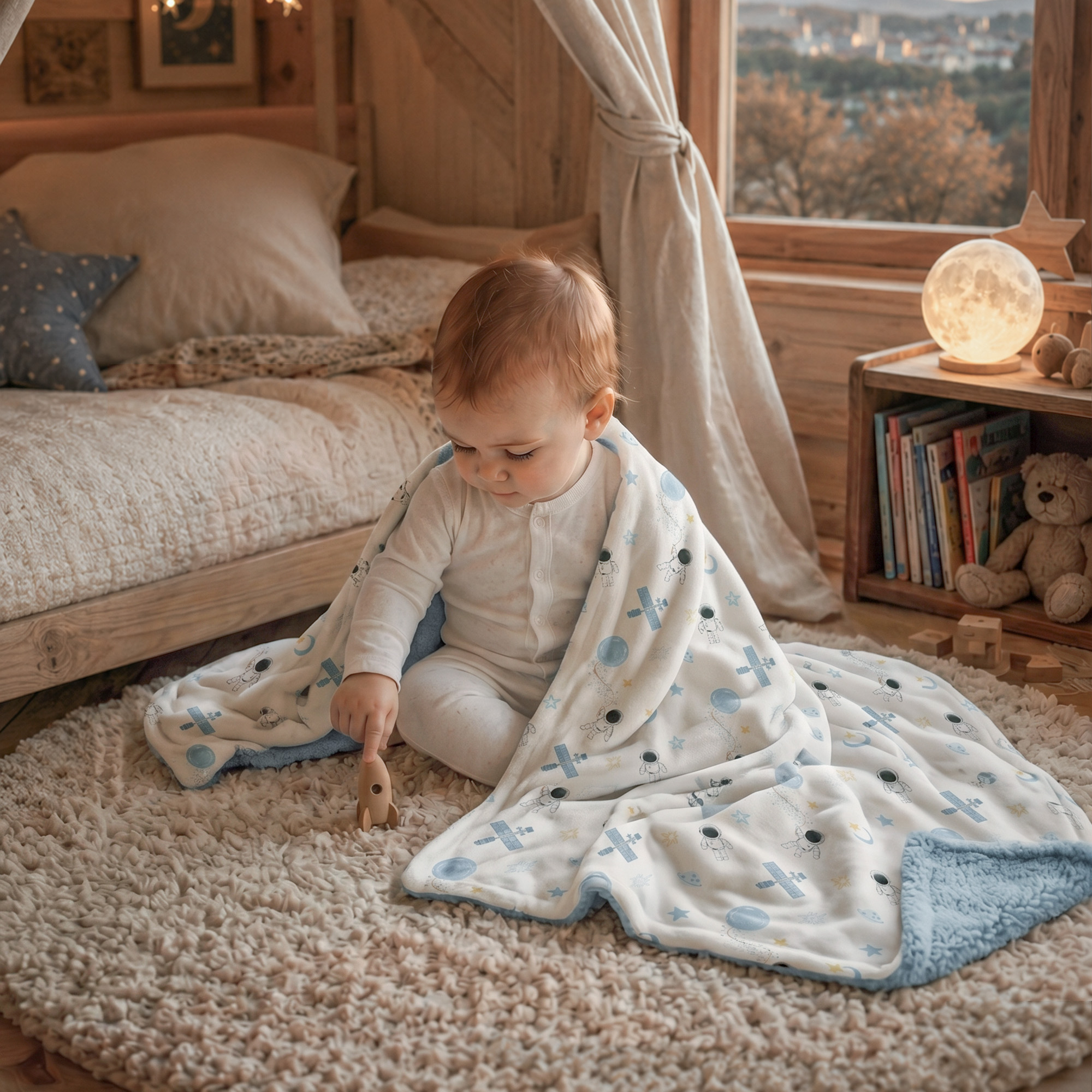 Blue Space Satellite | plush baby blanket | 30''*36''