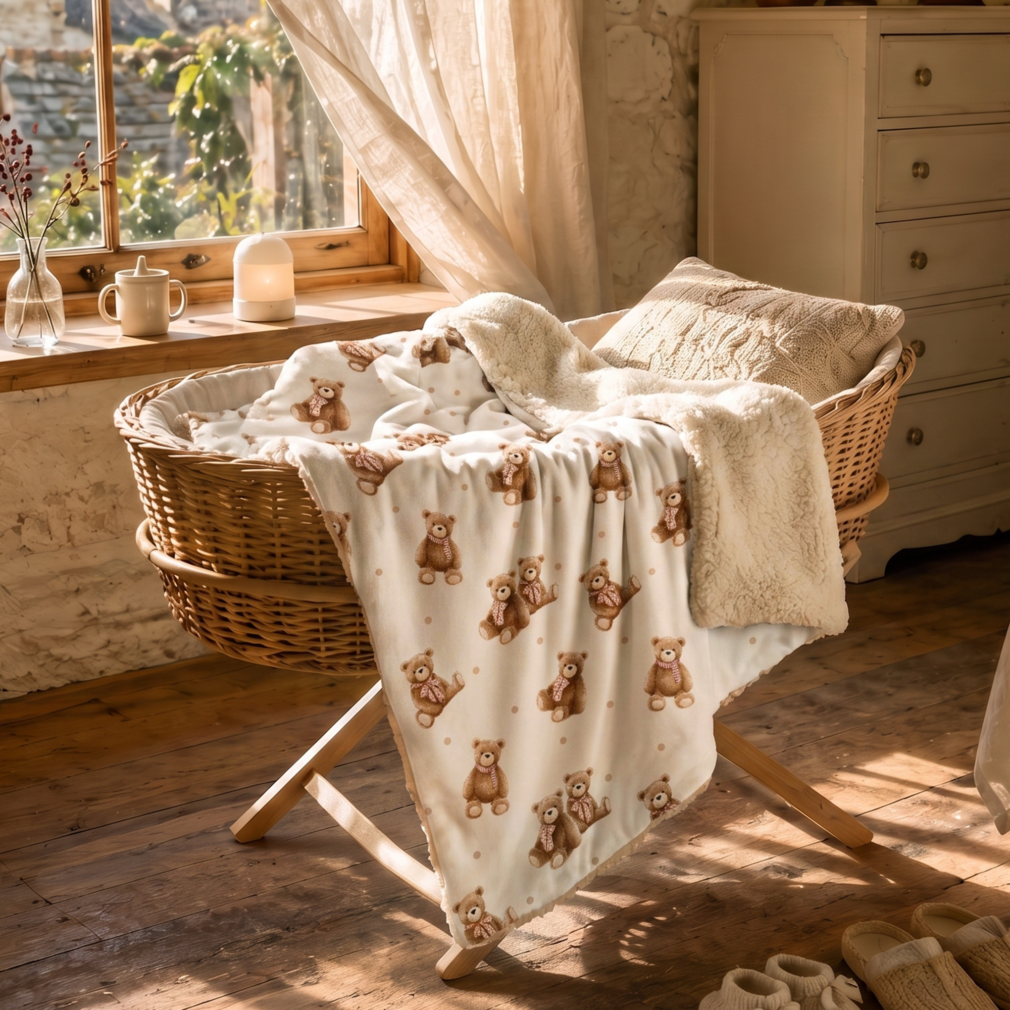 Creamy Ribbon Teddy | plush baby blanket | 30''*36''