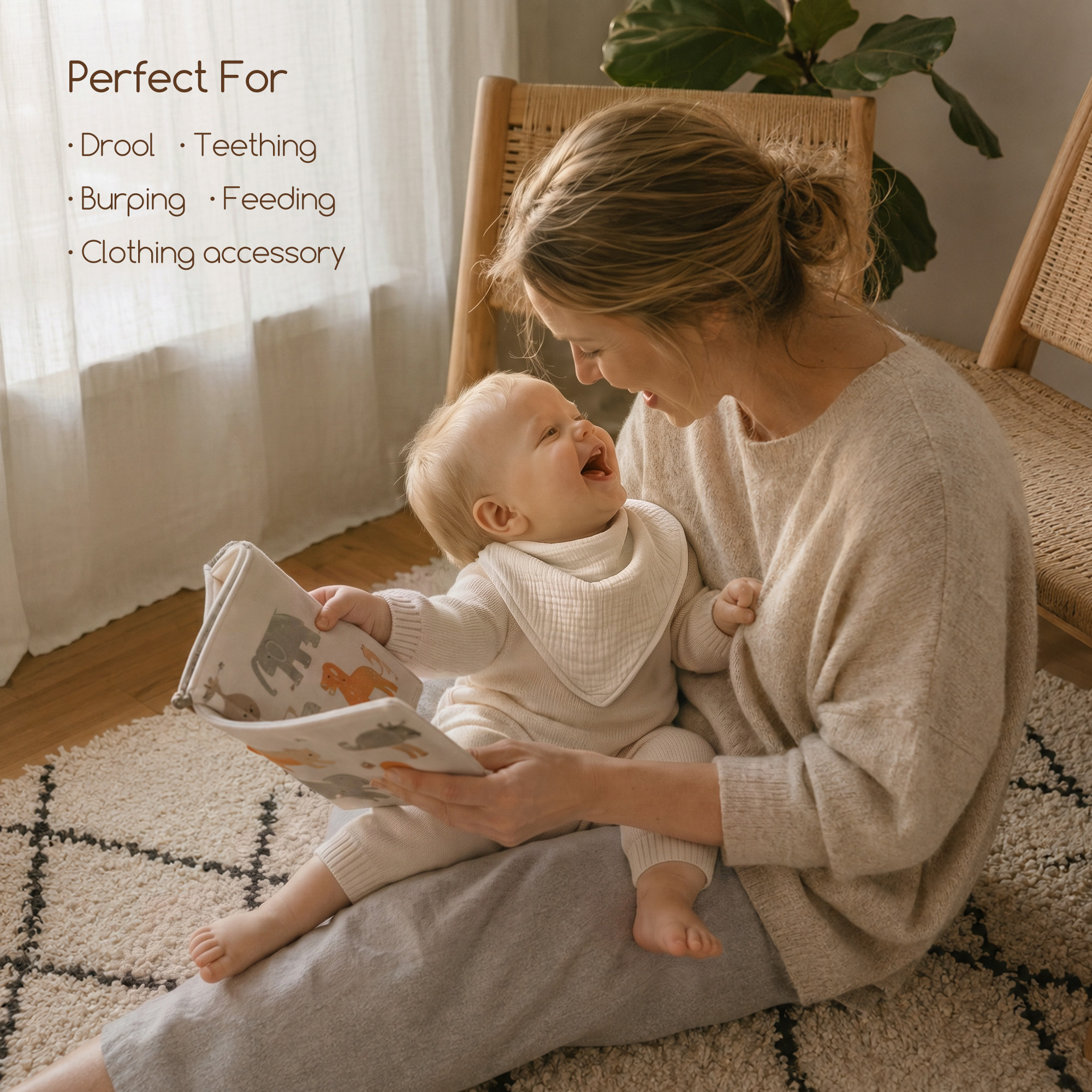 Pure Cream Blank | Soft & Absorbent Muslin Bandana Bibs 8 Pack