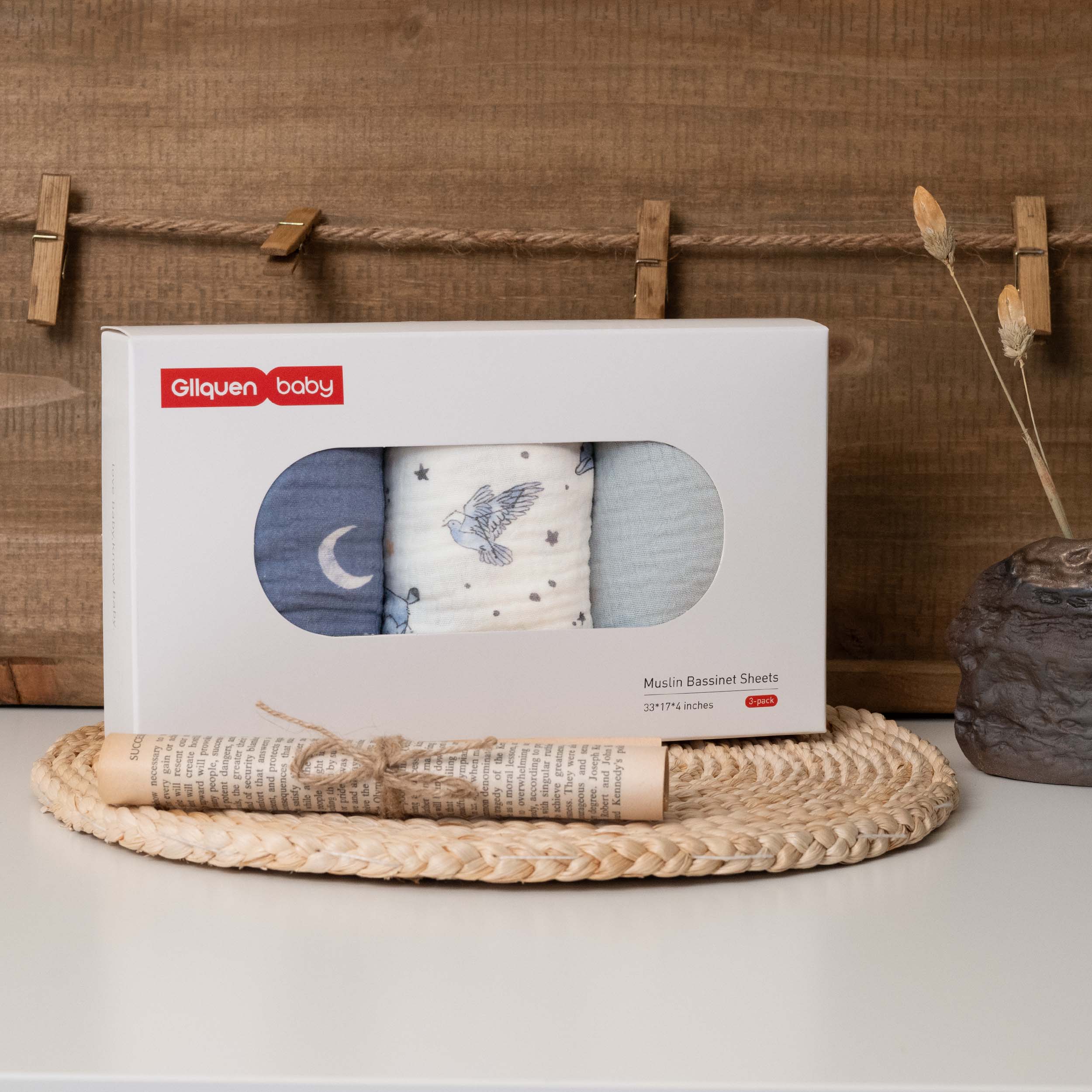 Star | Muslin Bassinet Sheets 3-Pack | 33''*17''