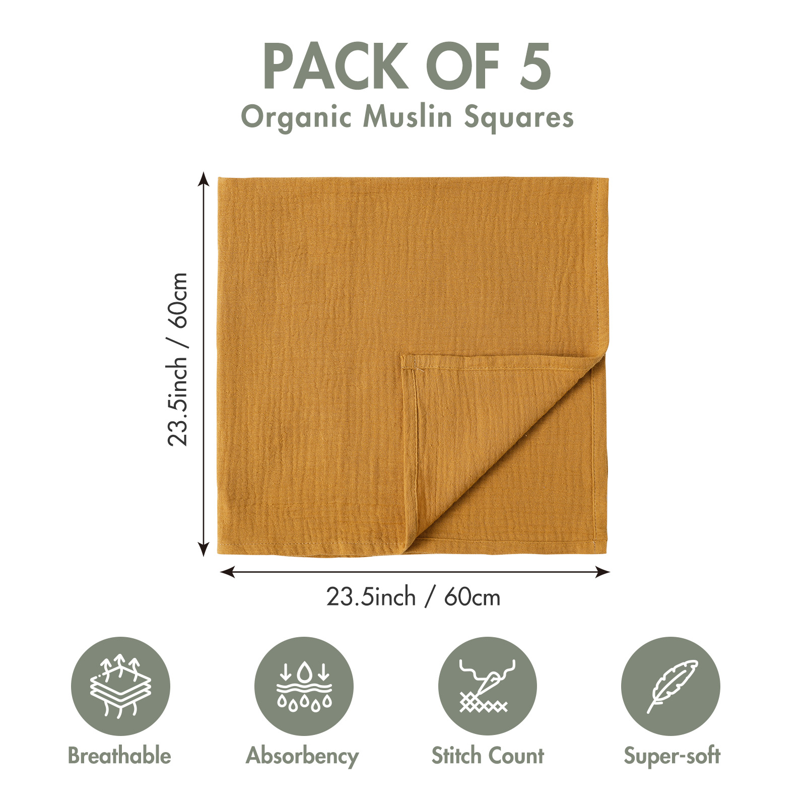 Muslin Swaddle Blankets 5-Pack, 23.5"x23.5" - Vintage