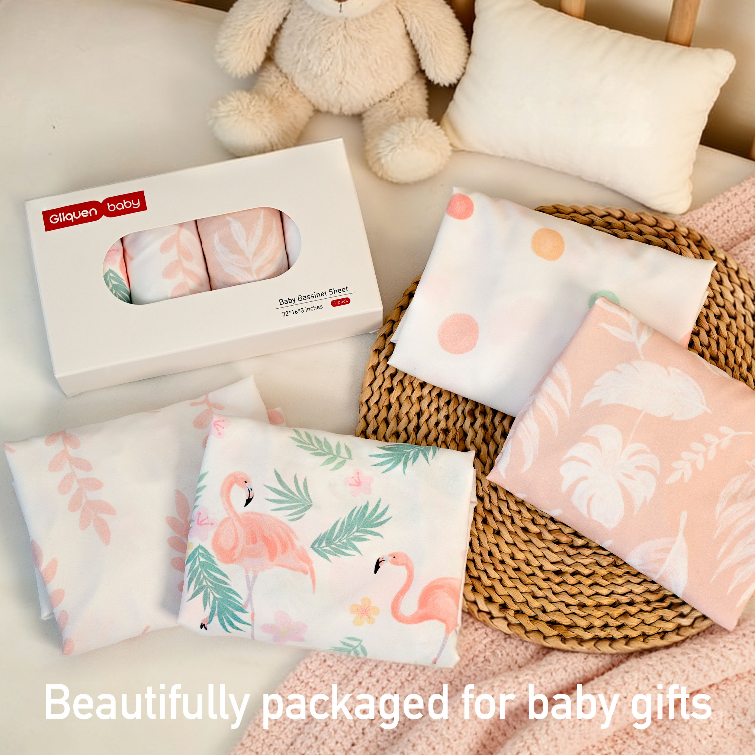 Flamingo Garden | Soft Microfiber Fitted Change Pad Cover & Bassinet Sheets 4 Pack | 16''*32''