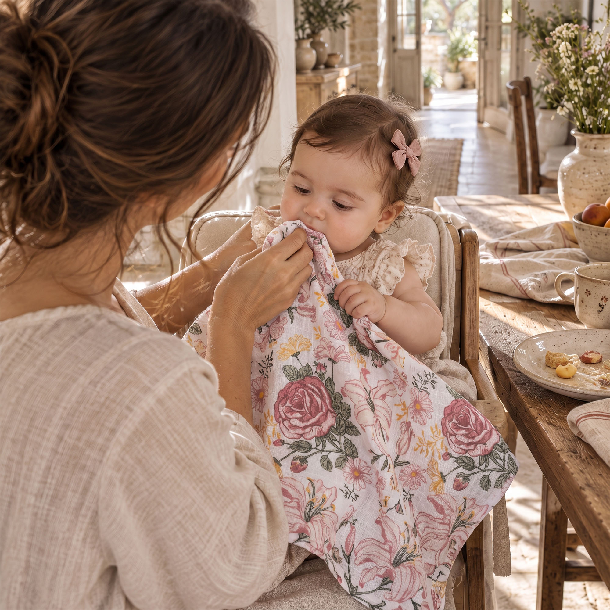 Muslin Swaddle Blankets 6-Pack | 27x27" | Vintage Rose Serenade