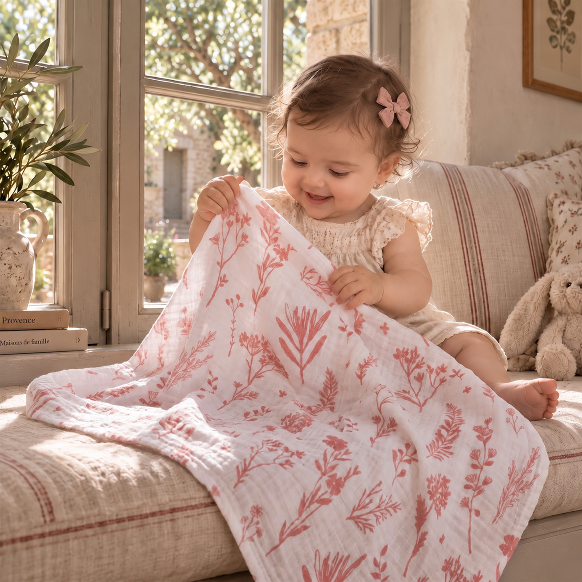 Muslin Swaddle Blankets 6-Pack | 27x27" | Vintage Rose Serenade