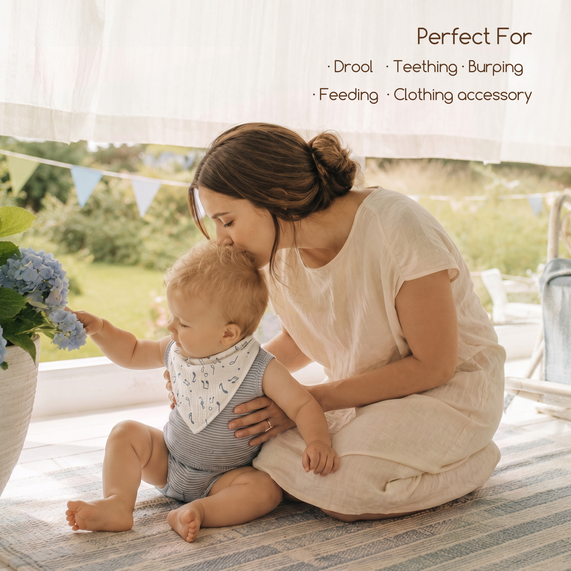 Blue Elephant Check | Soft & Absorbent Muslin Bandana Bibs 8 Pack