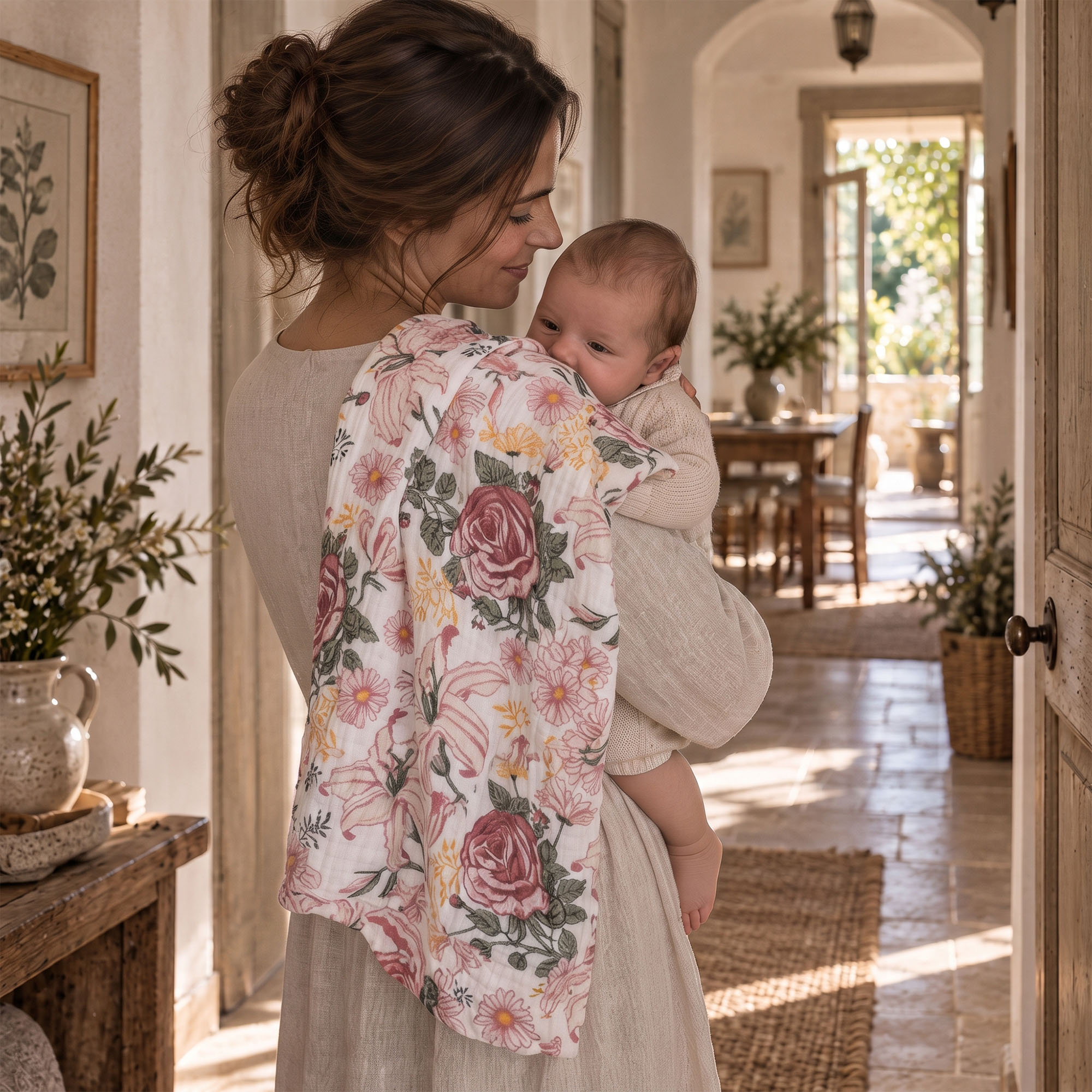 Muslin Swaddle Blankets 6-Pack | 27x27" | Vintage Rose Serenade