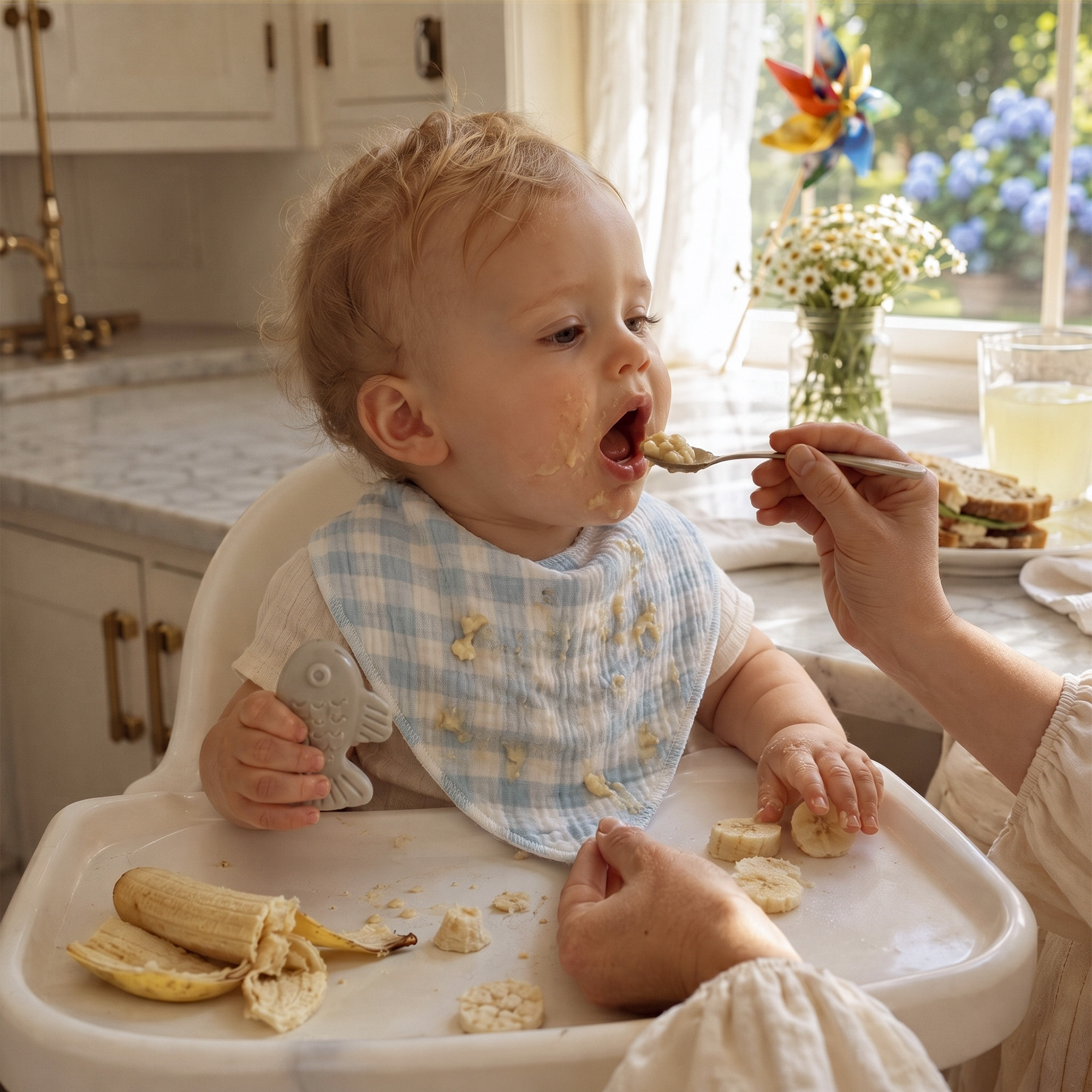 Blue Elephant Check | Soft & Absorbent Muslin Bandana Bibs 8 Pack