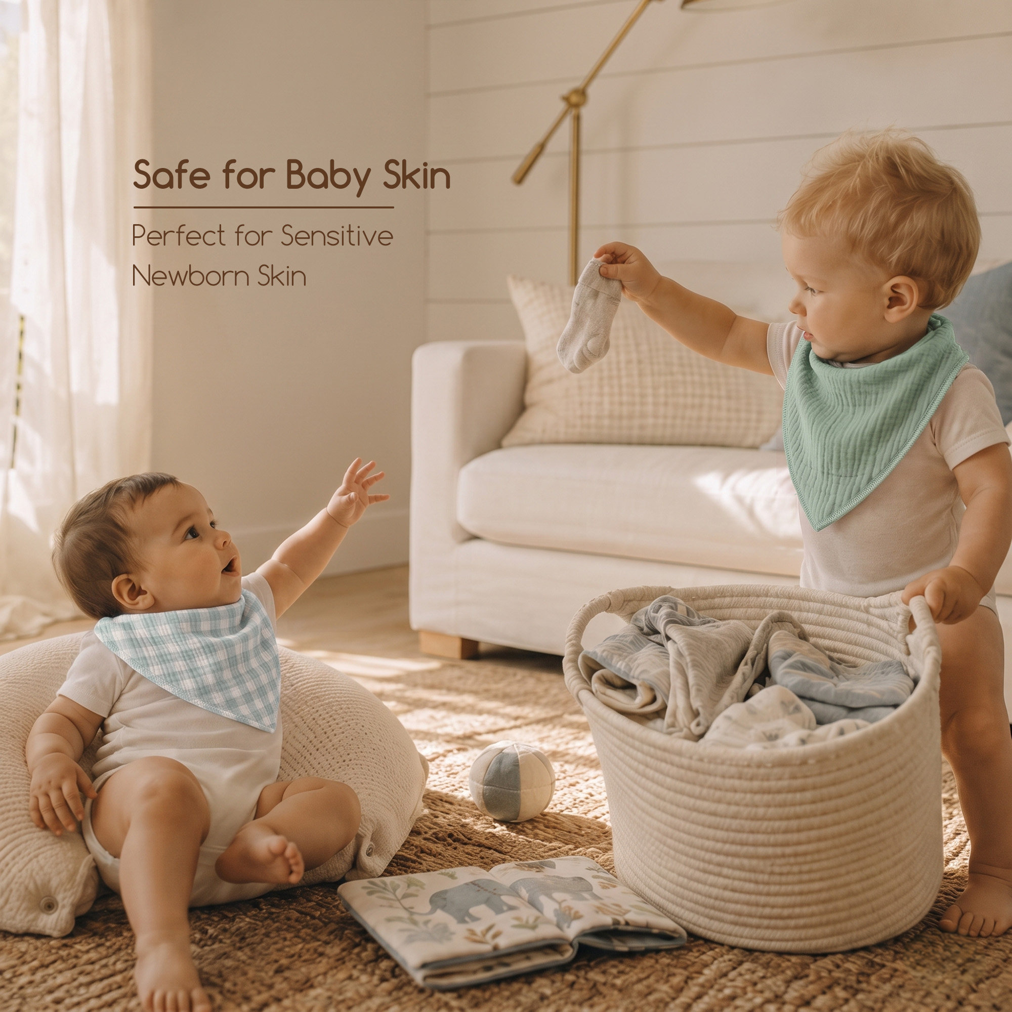 Blue Elephant Check | Soft & Absorbent Muslin Bandana Bibs 8 Pack