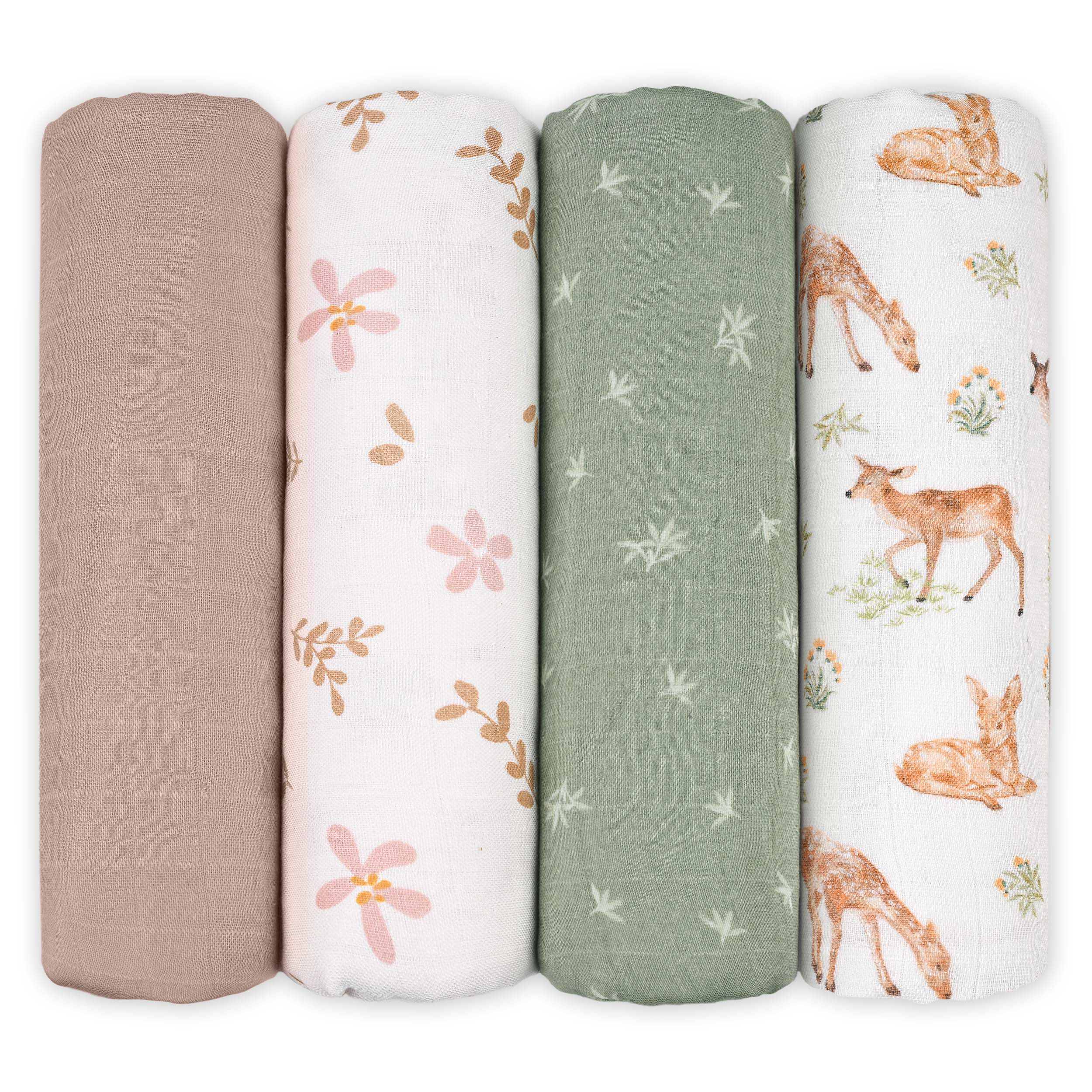 Muslin Swaddle Blankets 4-Pack | 35"x40" | Fawn & Wildflowers