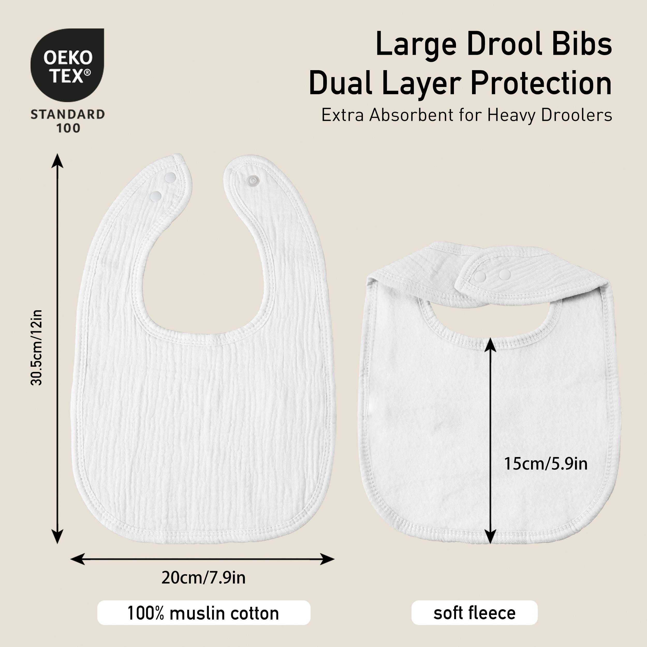 Natural White Solid | baby muslin bibs 8 pack | 0-36 months
