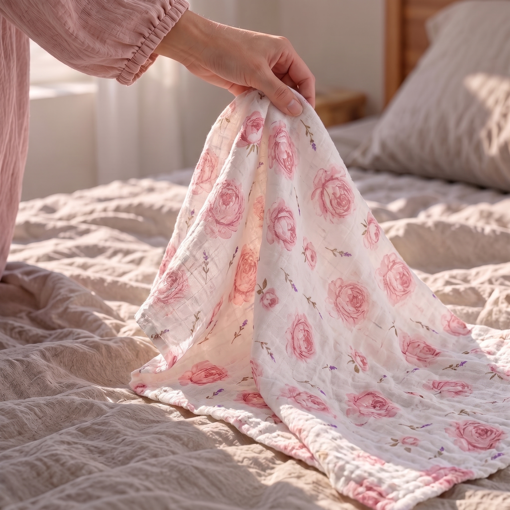 Muslin Swaddle Blankets 6-Pack | 27x27" | Blush Rose Manor