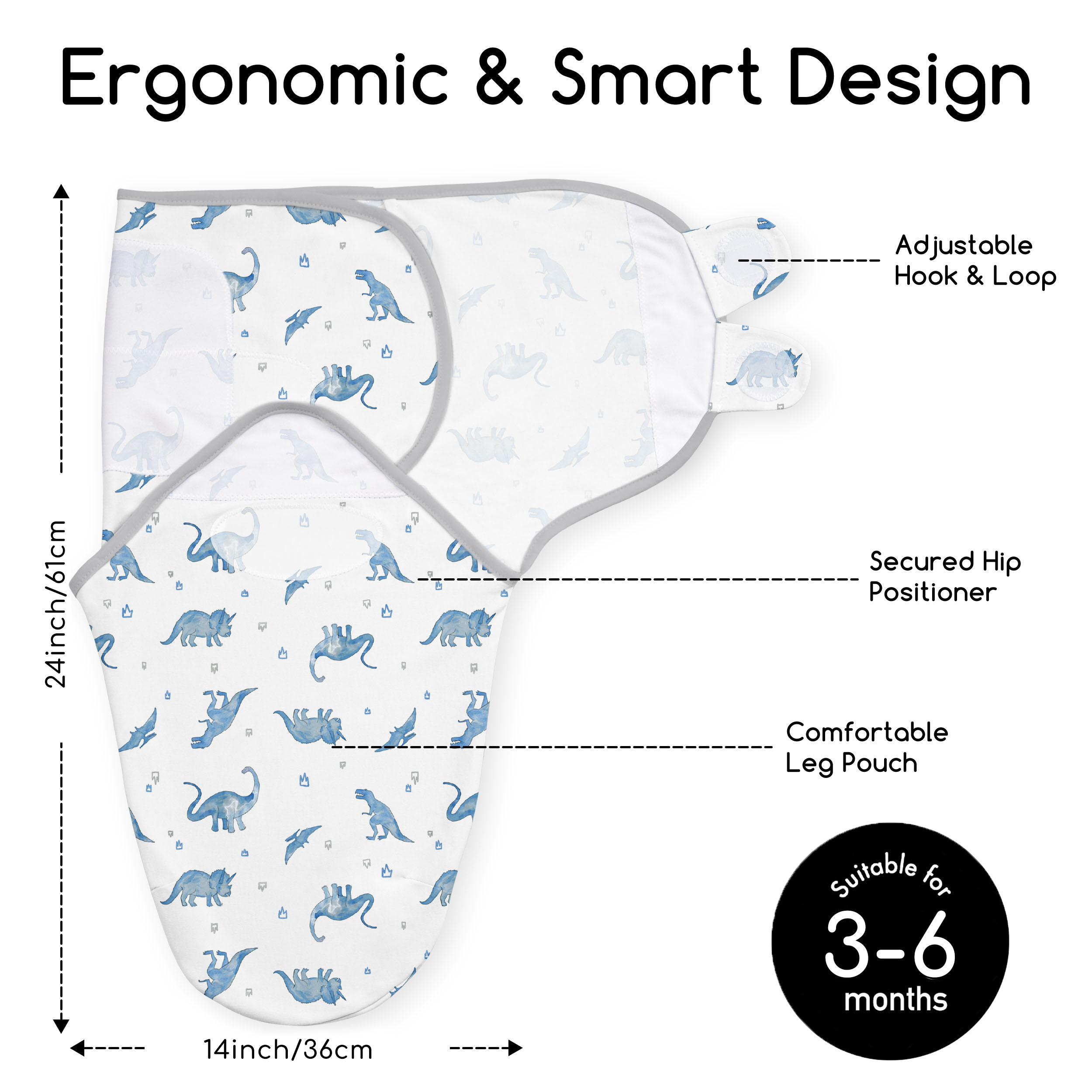 Dinosaur Blues Night | Baby Swaddle 2-Pack | 0-3 Months