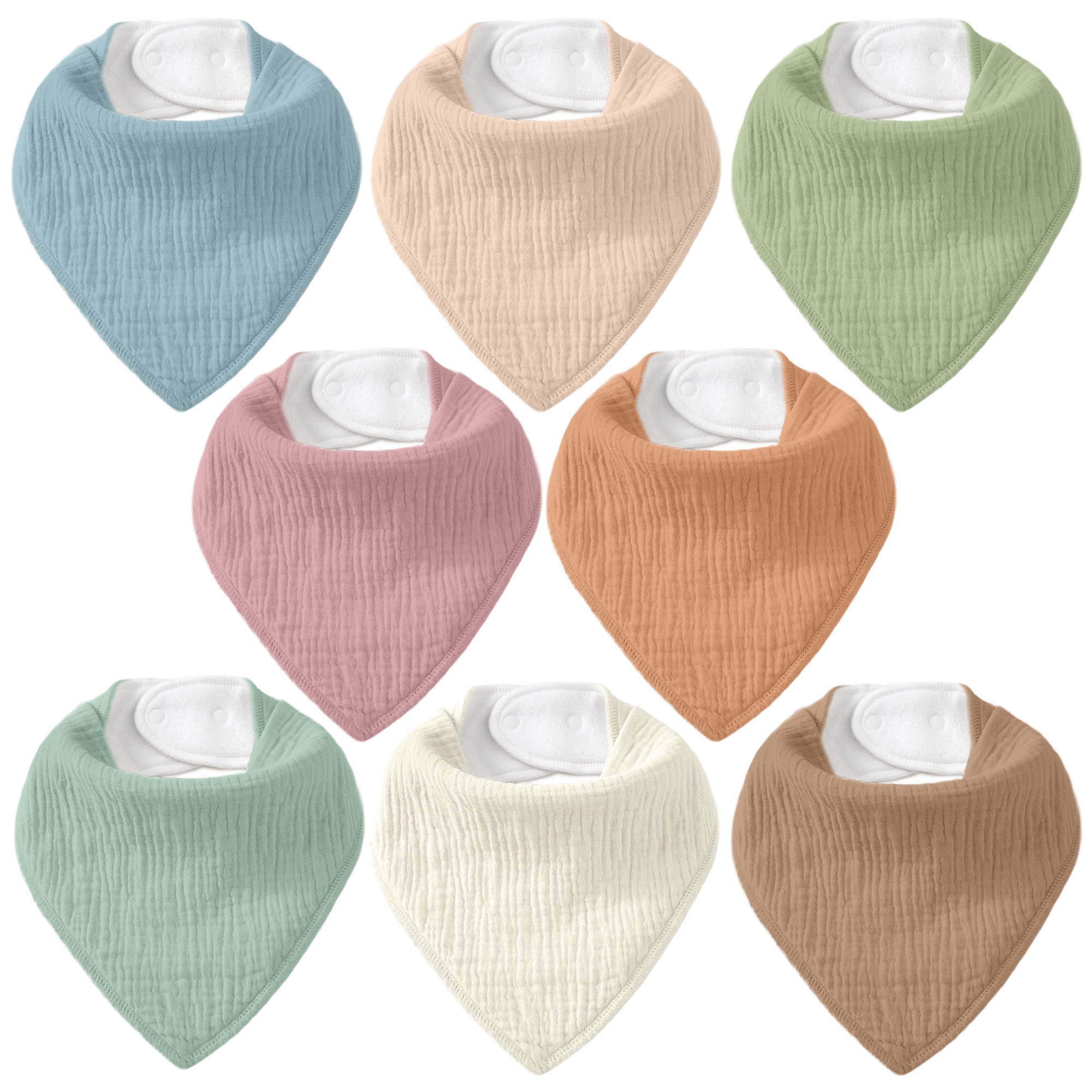 Neutral Earth Solid | Soft & Absorbent Muslin Bandana Bibs 8 Pack