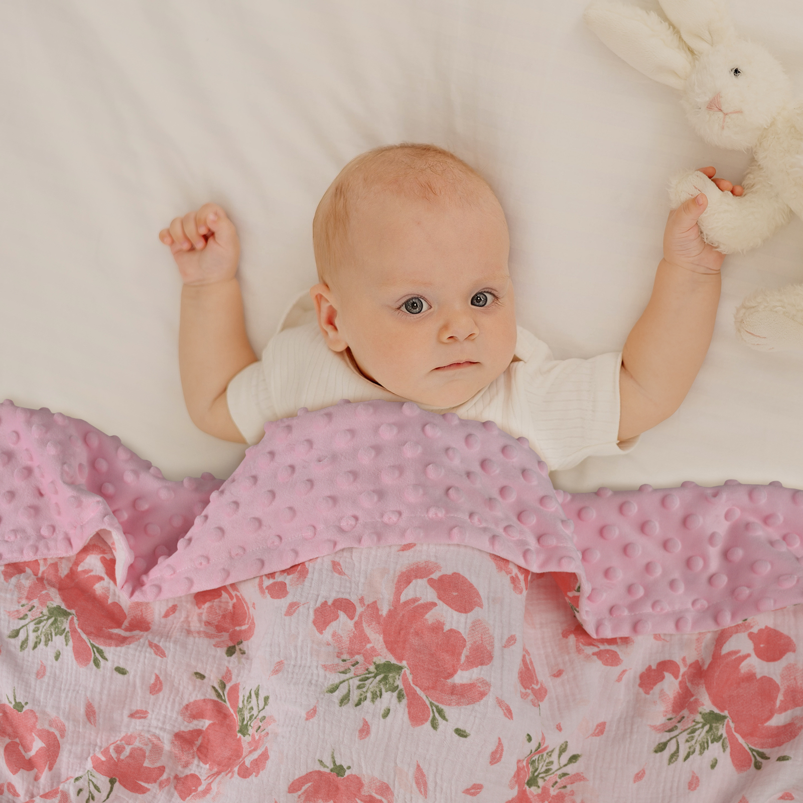 Pink Flower | Muslin and Fleece Plush Dot Blanket | 30''*40''