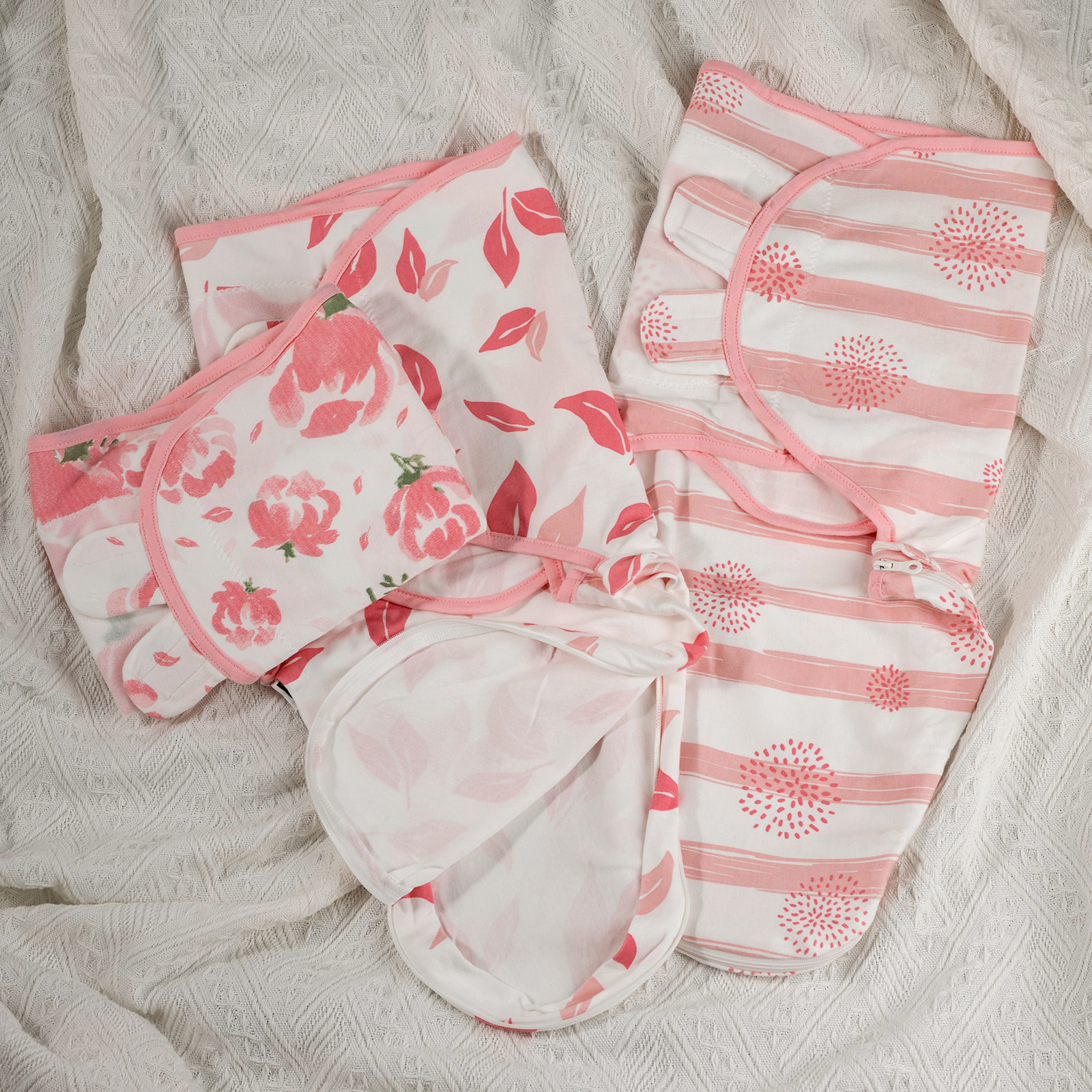 Pink Floral  | Zipper Swaddle Wrap 0-3 Months 3 Pack