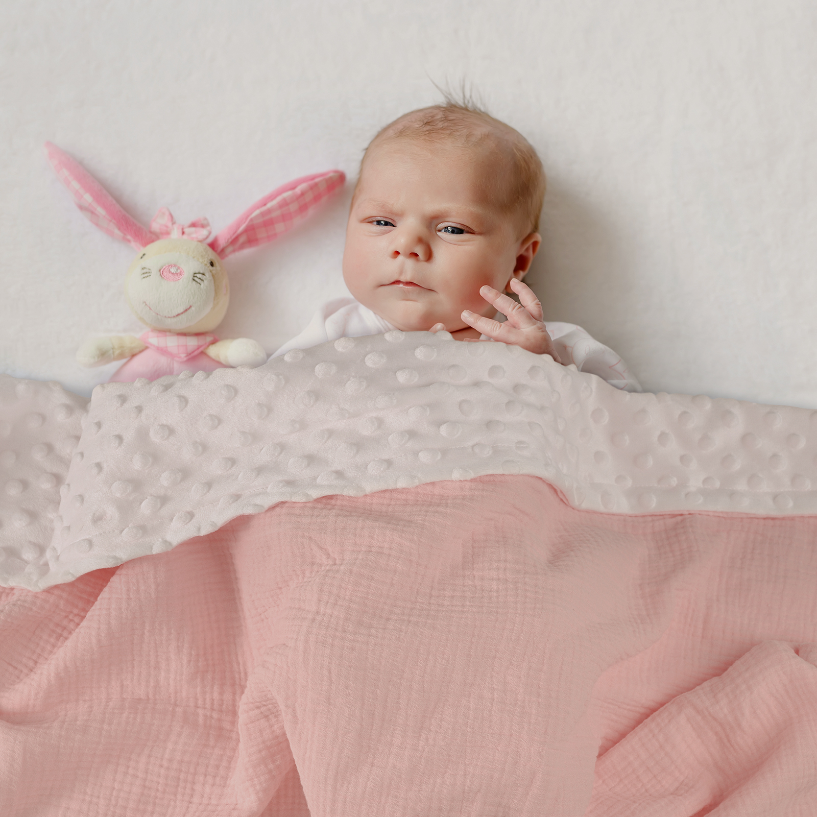 Pink Flower | Muslin and Fleece Plush Dot Blanket | 30''*40''