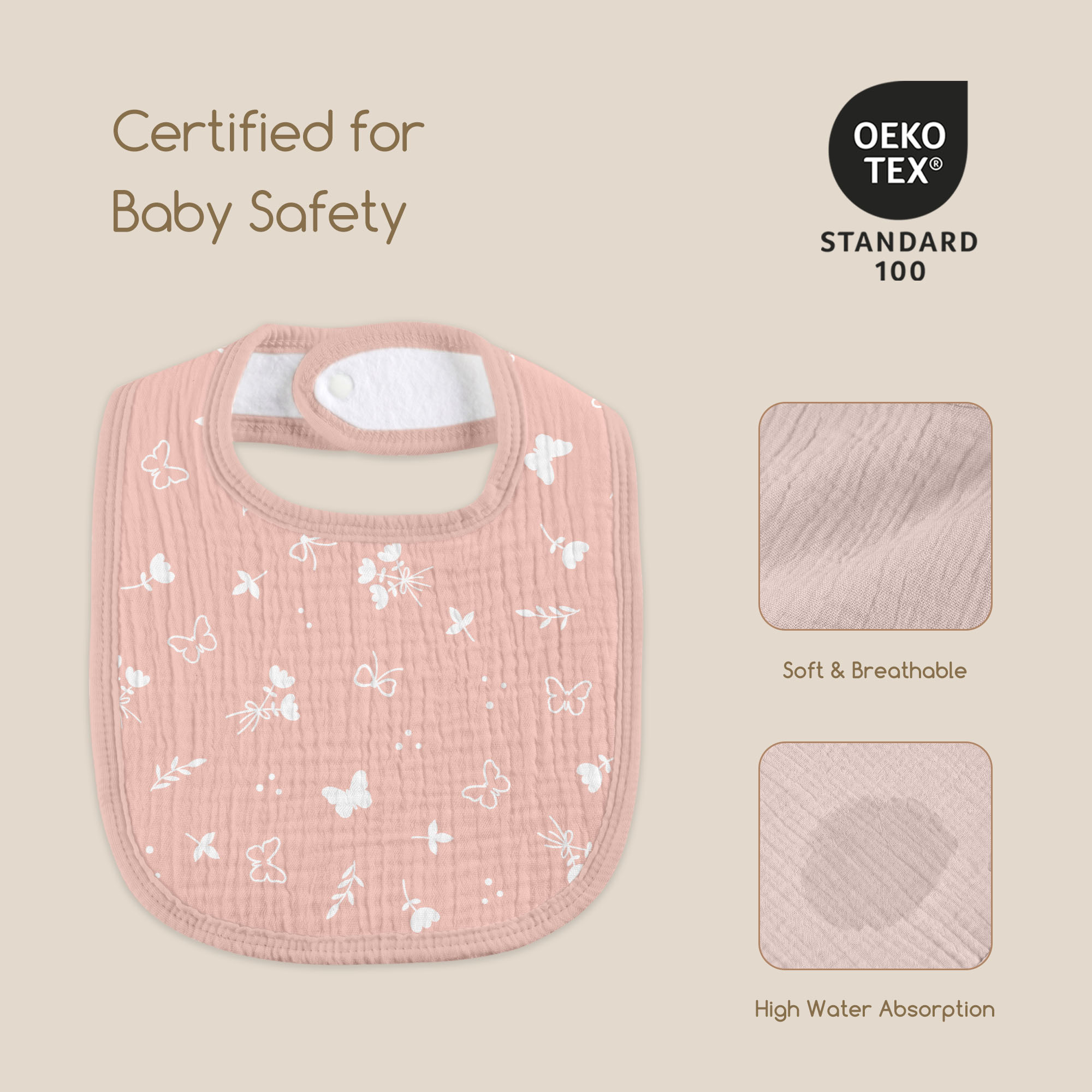 Sweet Blush Butterfly | Baby Muslin Bibs 6 Pack | 0-36 Months