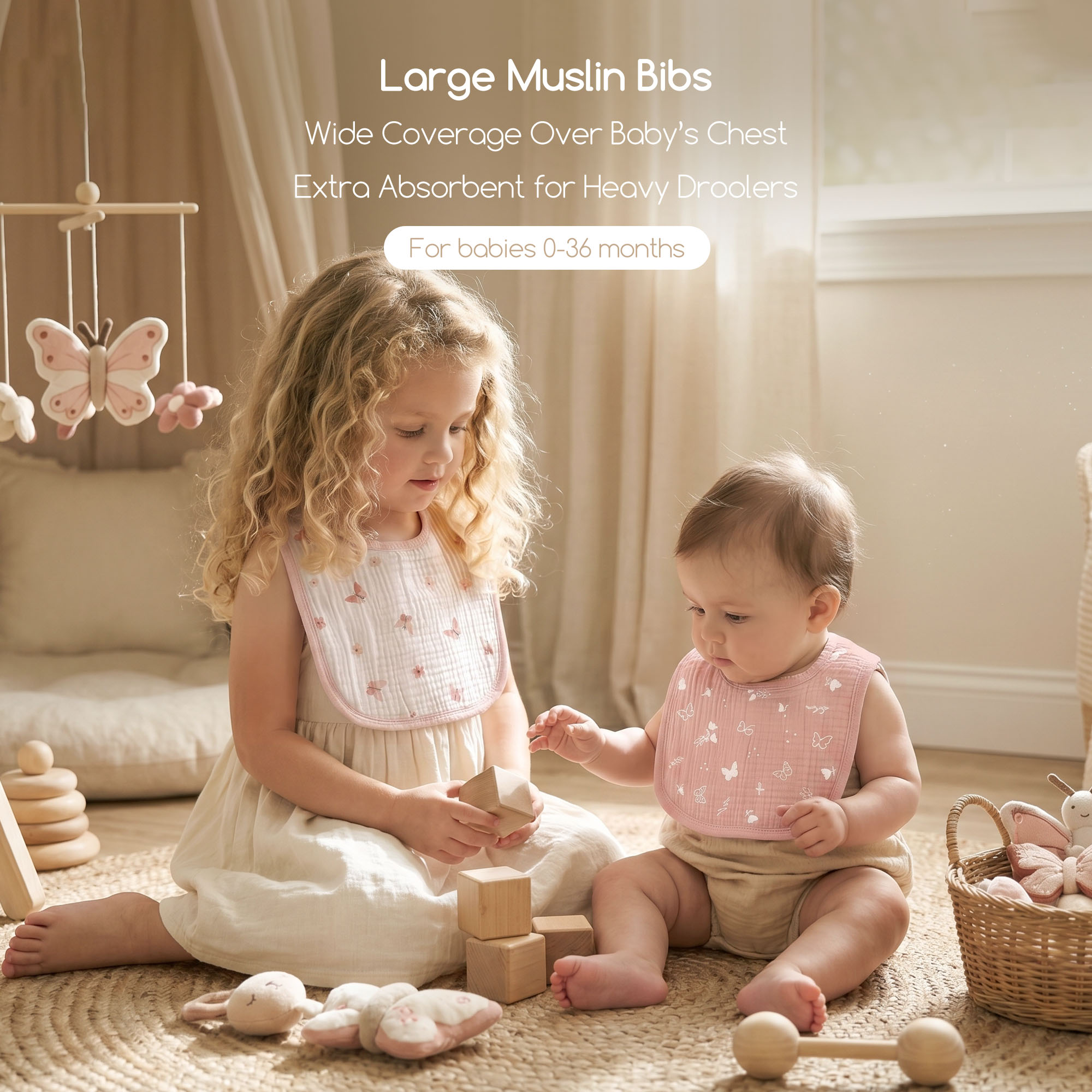 Sweet Blush Butterfly | Baby Muslin Bibs 6 Pack | 0-36 Months