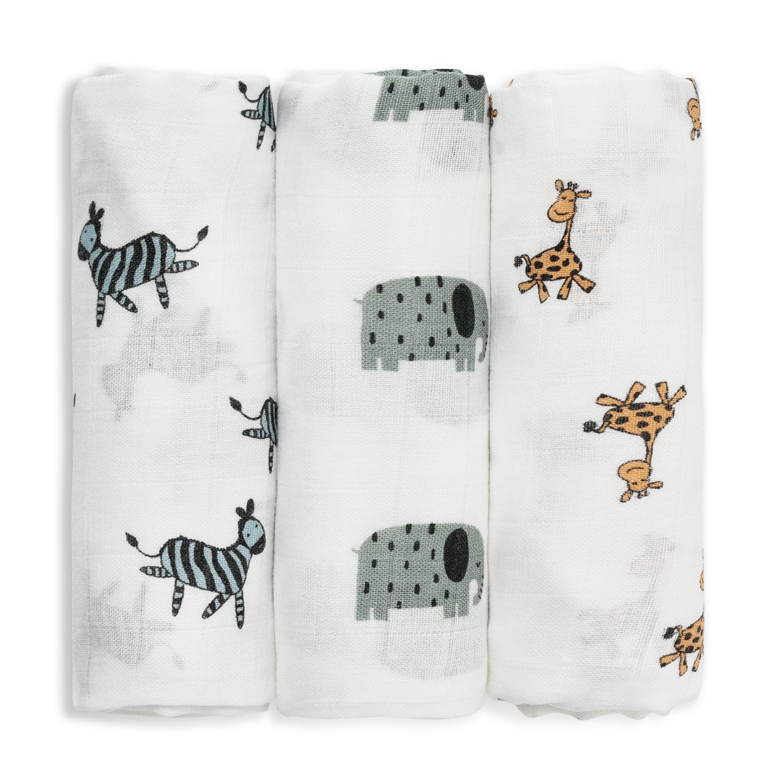 Muslin Swaddle Blankets 6-Pack, 28 X 28" - Elephant