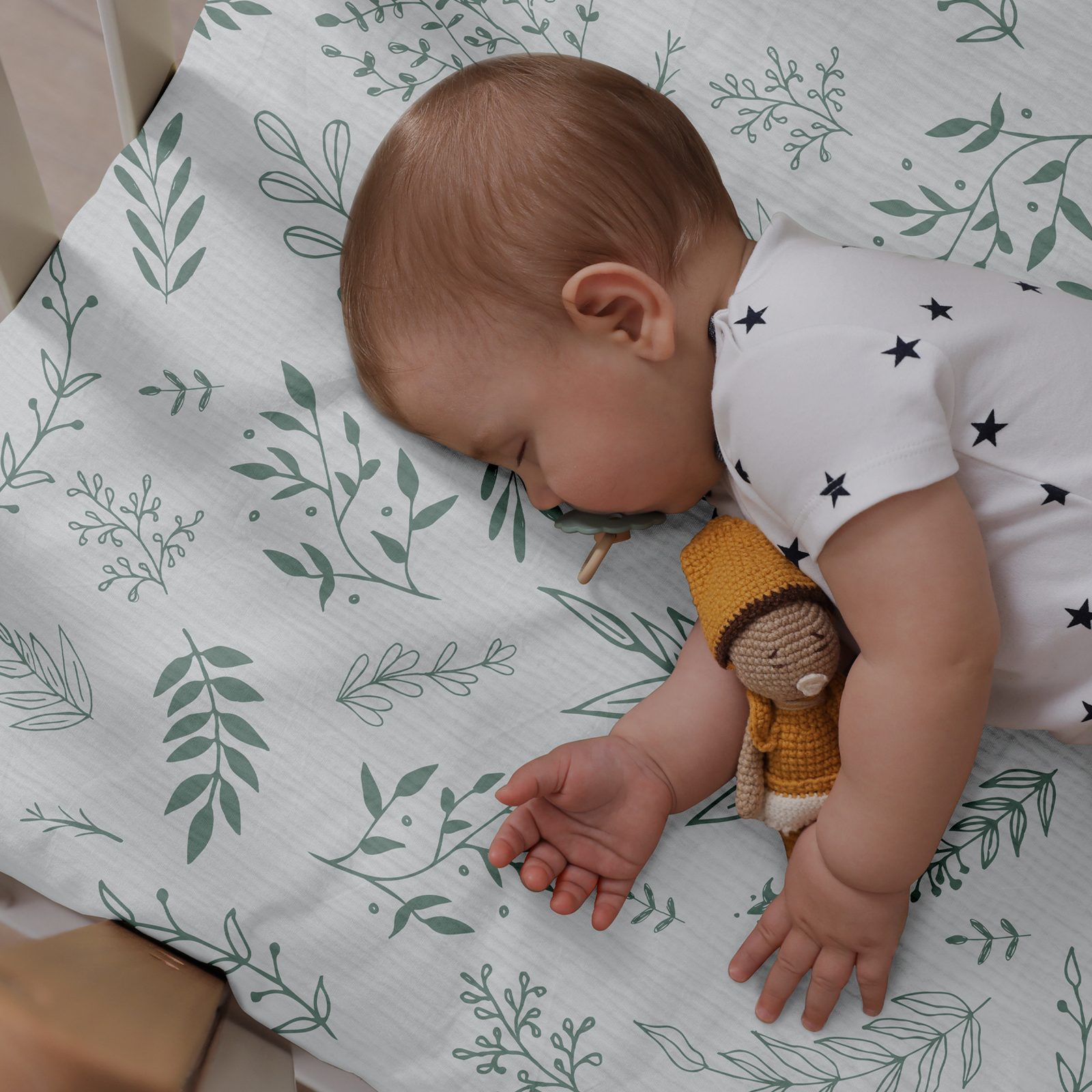 Natural Leaves  | Muslin Bassinet Sheets 2-Pack | 38''*26'' 100% Muslin Cotton