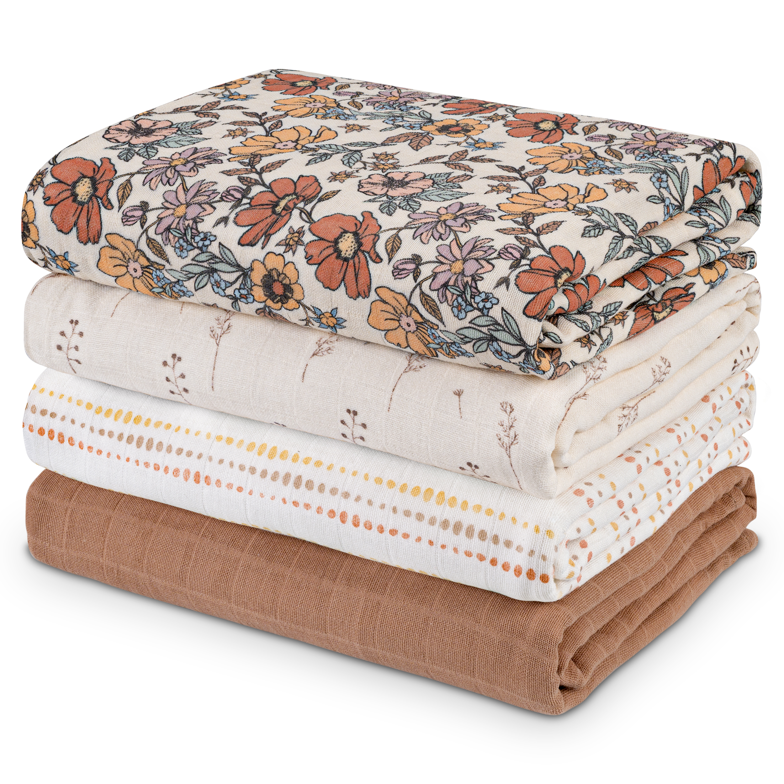 Muslin Swaddle Blankets 4-Pack | 31.5x43" | Vintage Flowers
