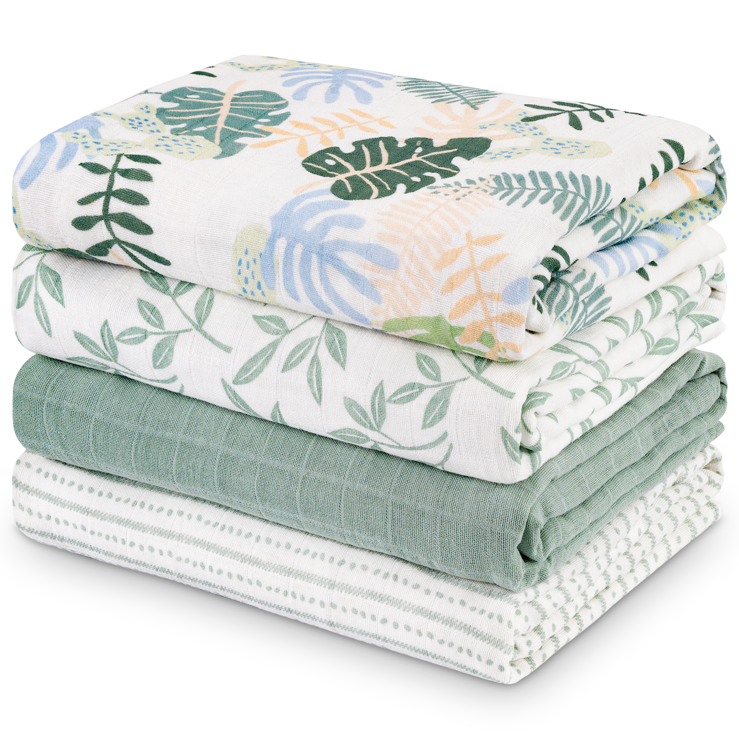 Muslin Swaddle Blankets 4-Pack | 31.5x43.3" | The Summer of Monstera