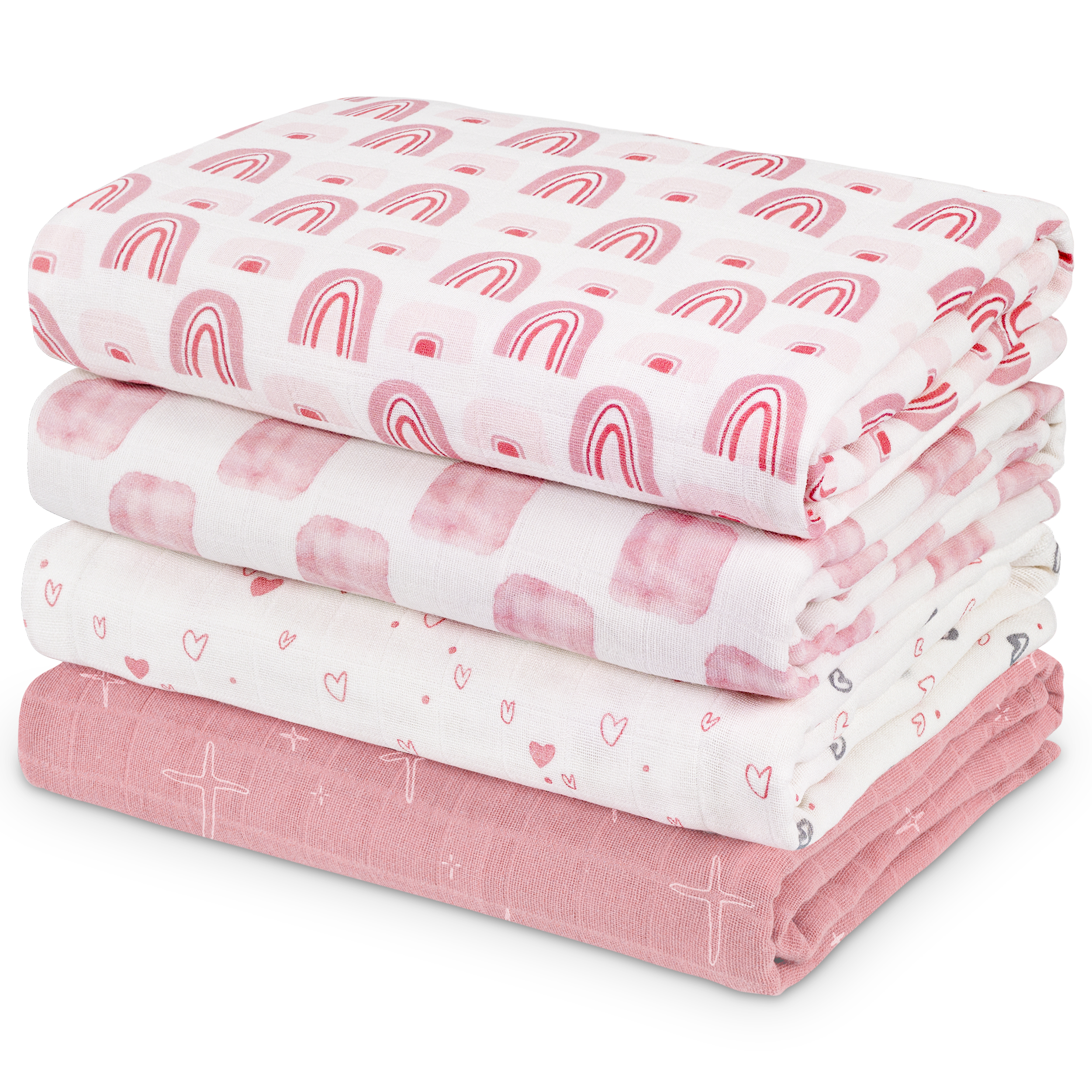 Muslin Swaddle Blankets 4-Pack | 31.5x43.3" | Rainbow's Thoughts