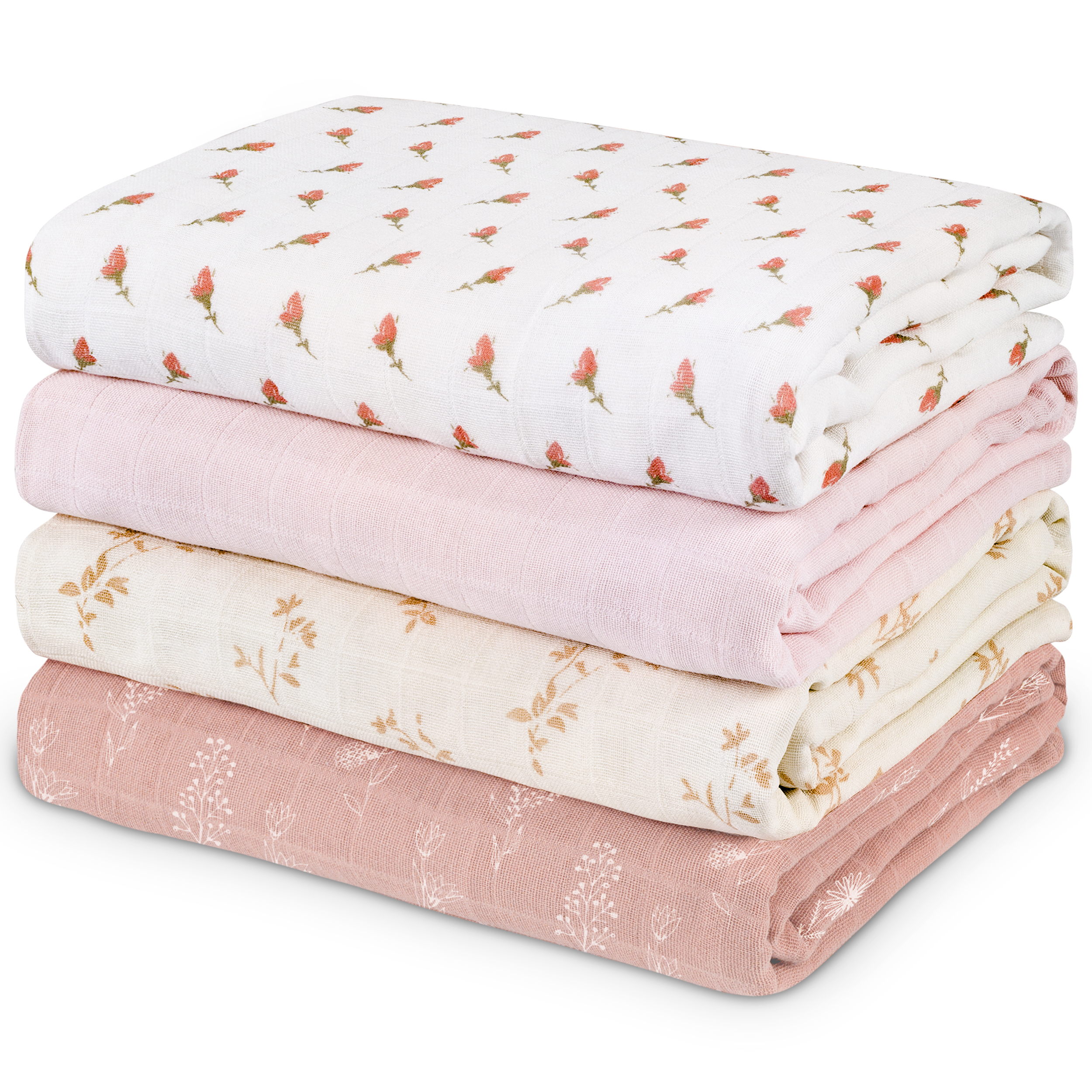 Muslin Swaddle Blankets 4-Pack | 31.5x43.3" | Elegant Flowers