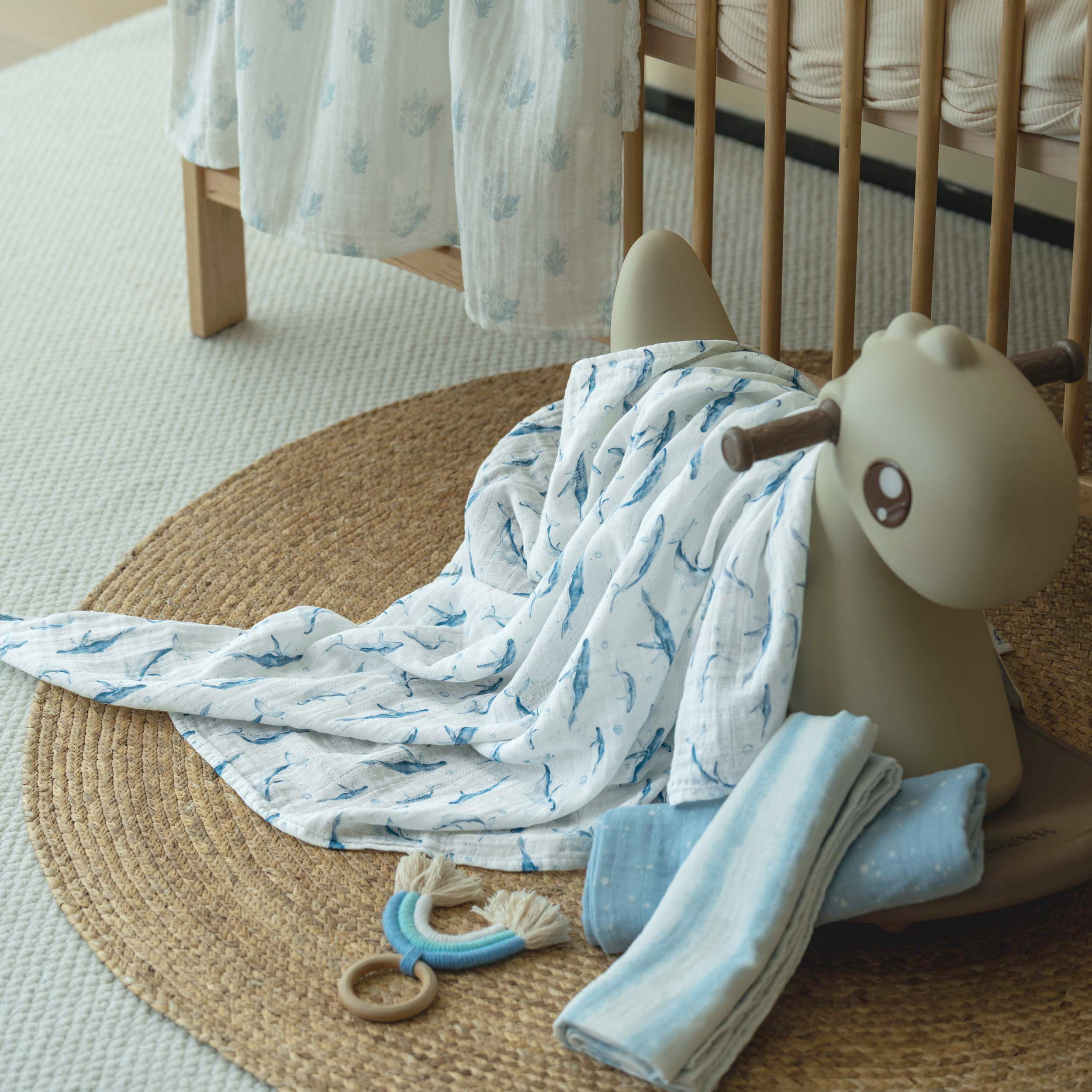 Muslin Swaddle Blankets 4-Pack | 31.5x43.3" | Blue Whale Whisper