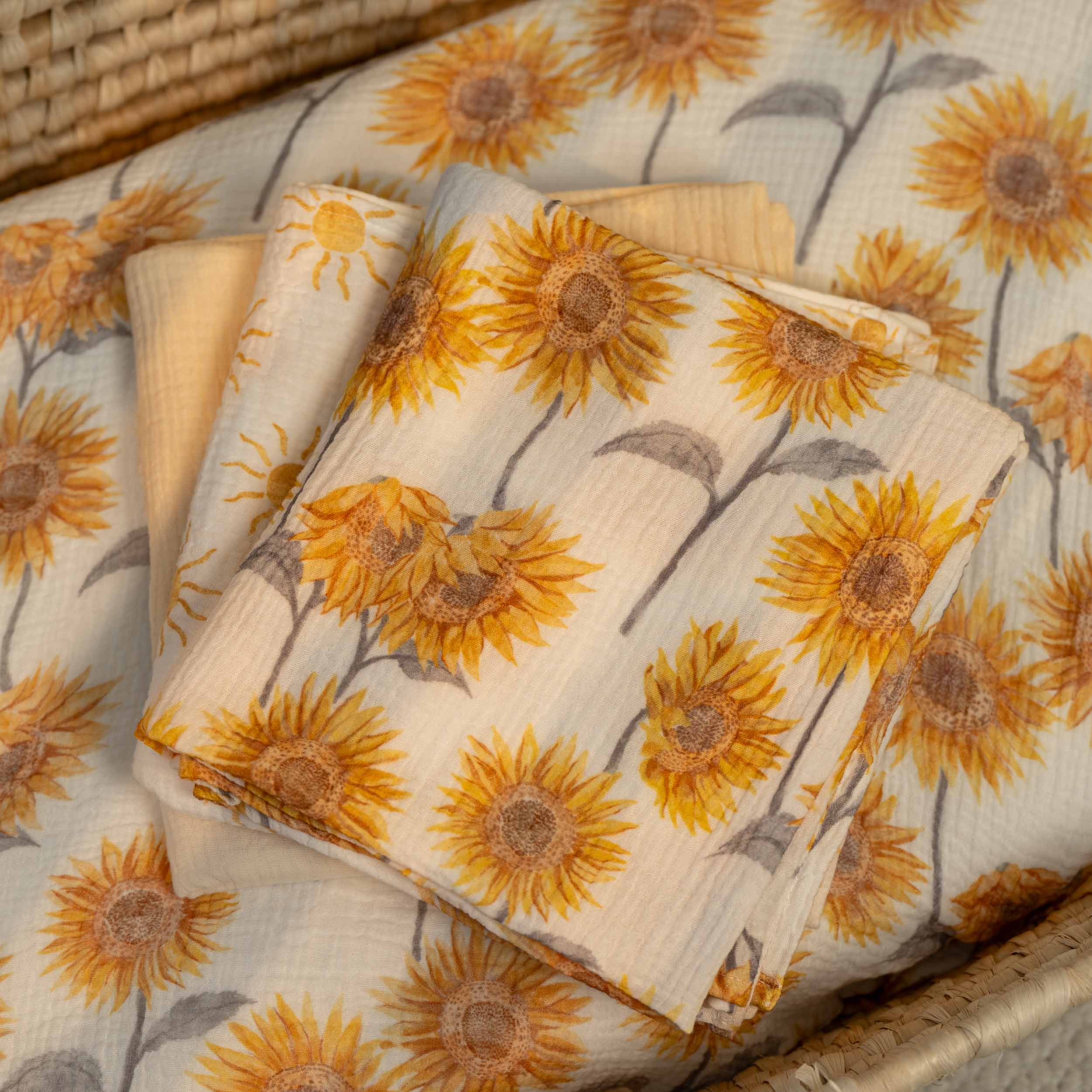 Muslin Swaddle Blankets 3-Pack | 38"x40" | Sunshine Garden